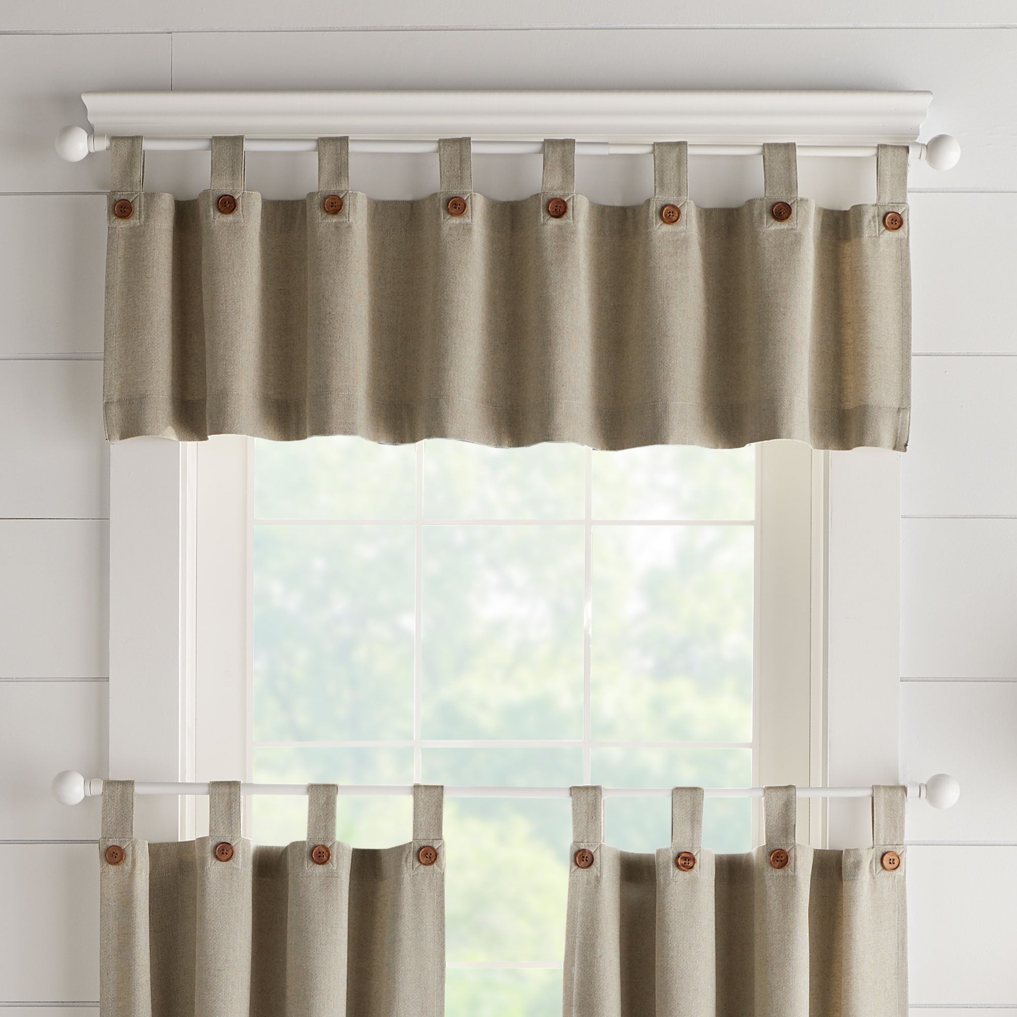 Tucker Solid Button Window Kitchen Curtain Valance