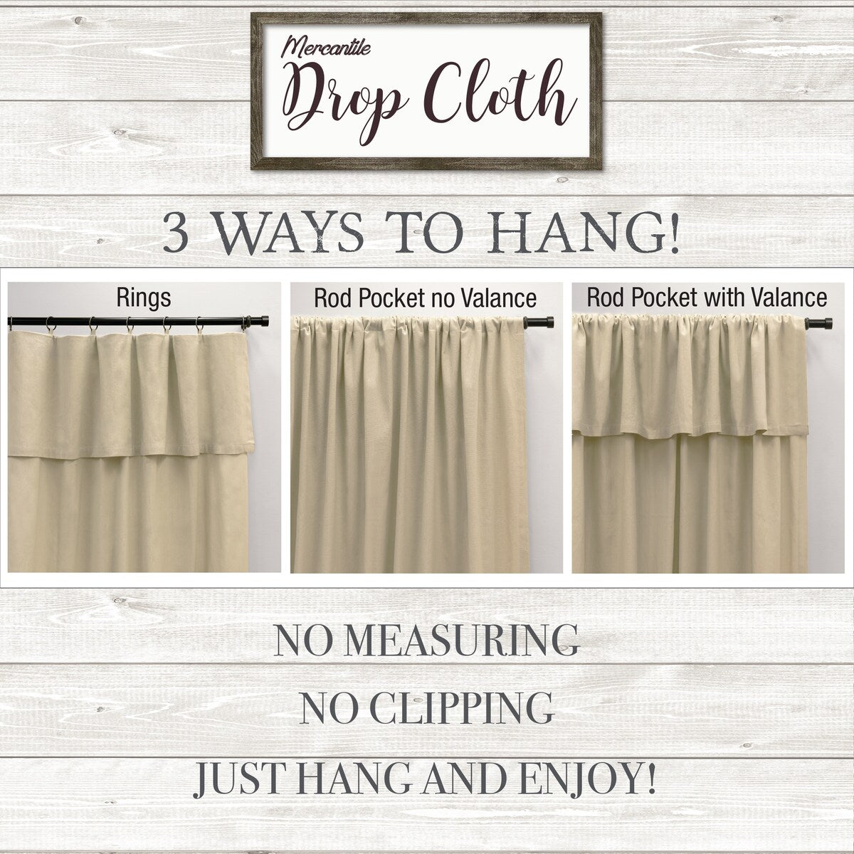 Mercantile Drop Cloth Light Filtering Ring Top Tab Farmhouse Curtain Panel with Valance