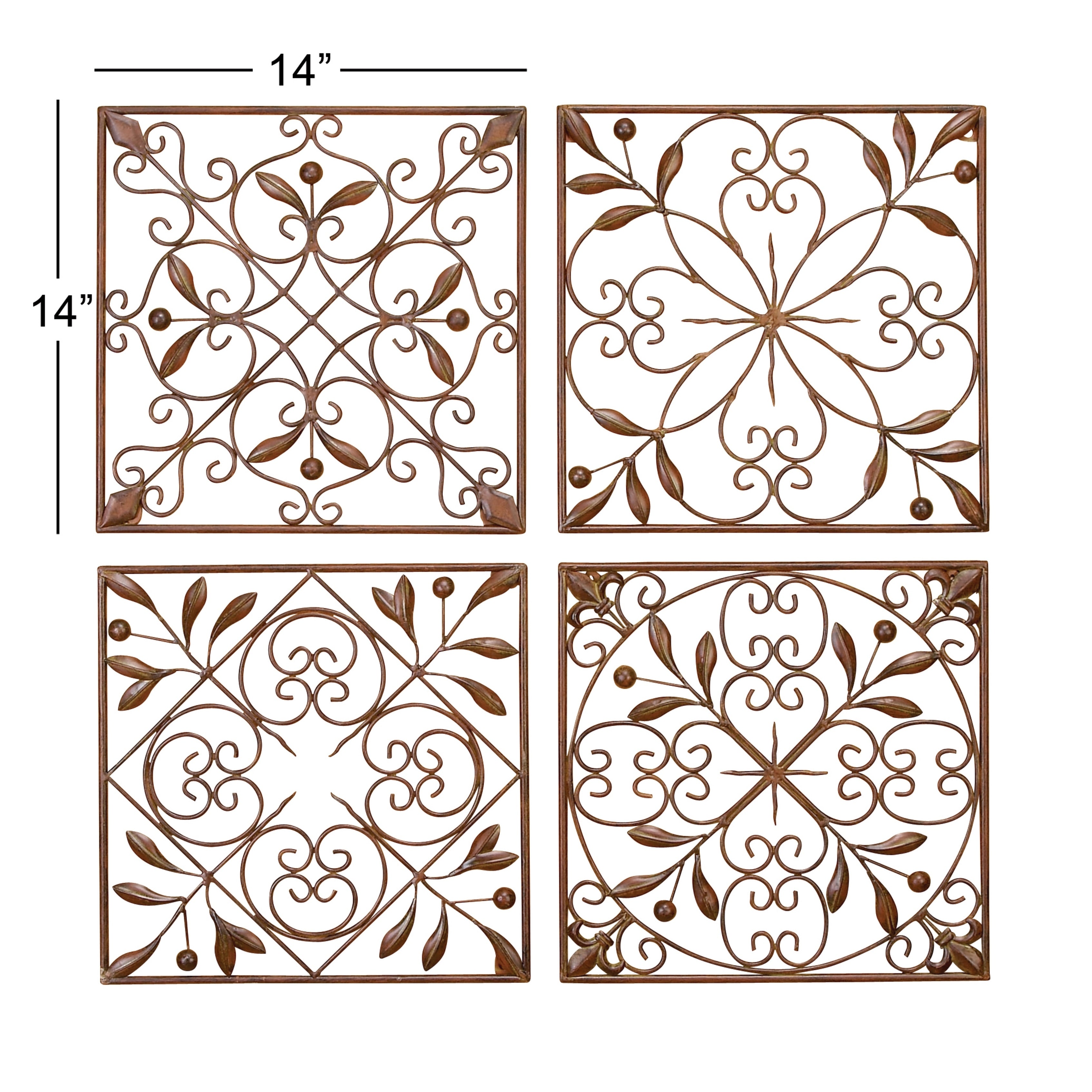 Metal Scroll Wall Decor - Set of 4 Dark Brown - Roche River Decor