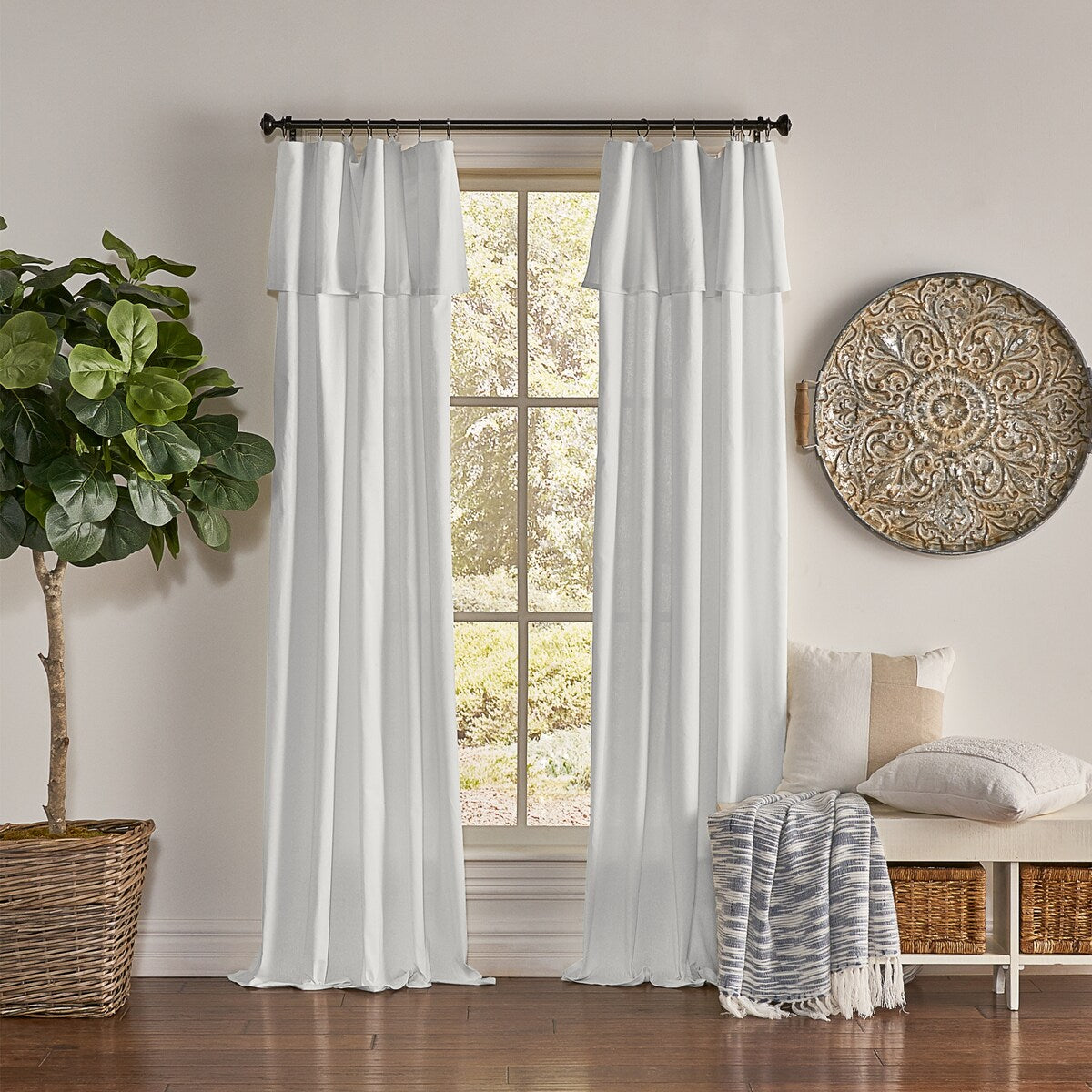 Mercantile Drop Cloth Light Filtering Ring Top Tab Farmhouse Curtain Panel with Valance