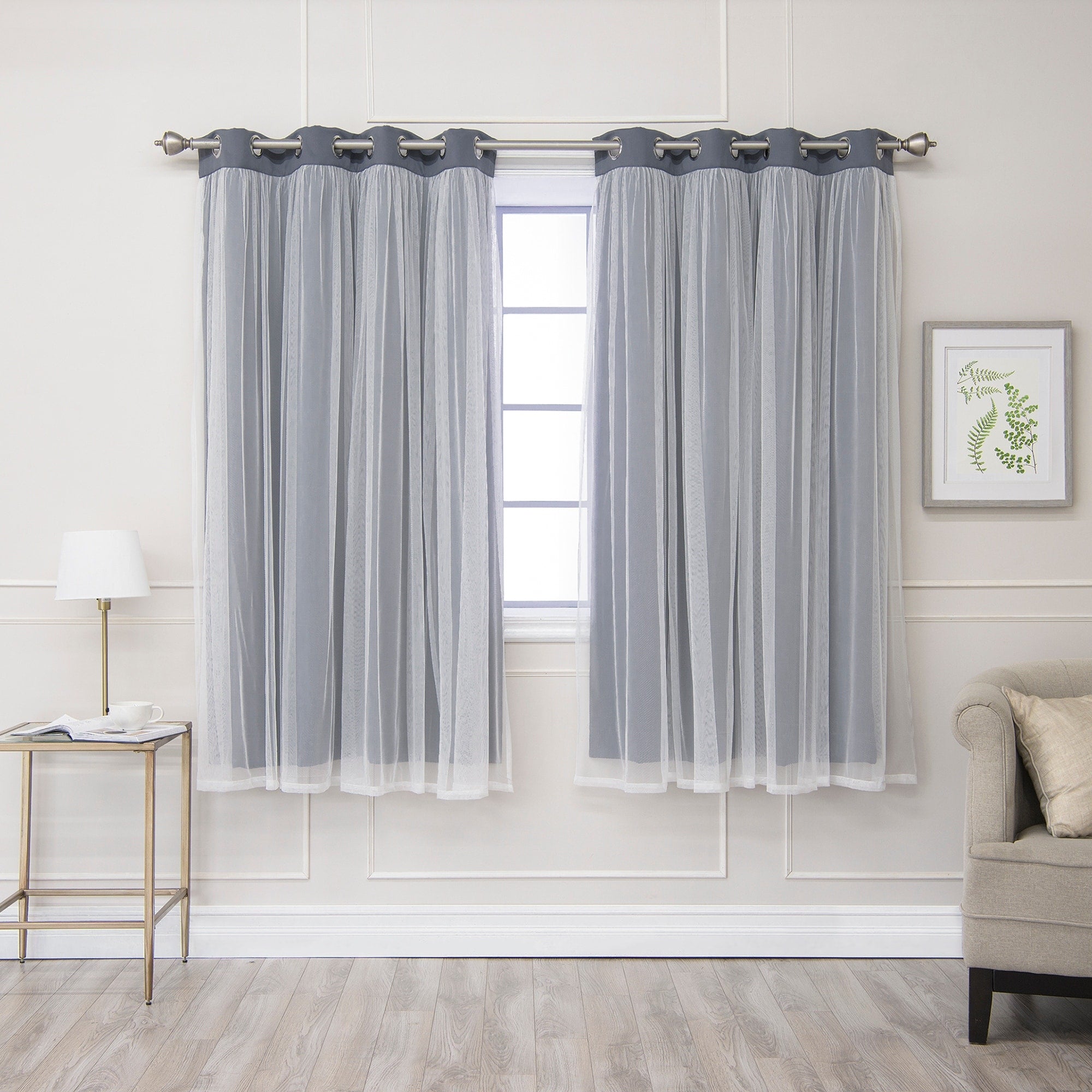 Aurora Home Gathered Tulle Overlay Blackout Curtain Panel Pair