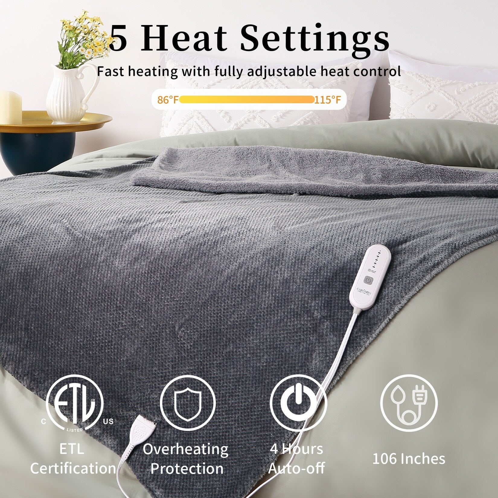 Flannel Sherpa Heating Blanket with 5 Heat Settings