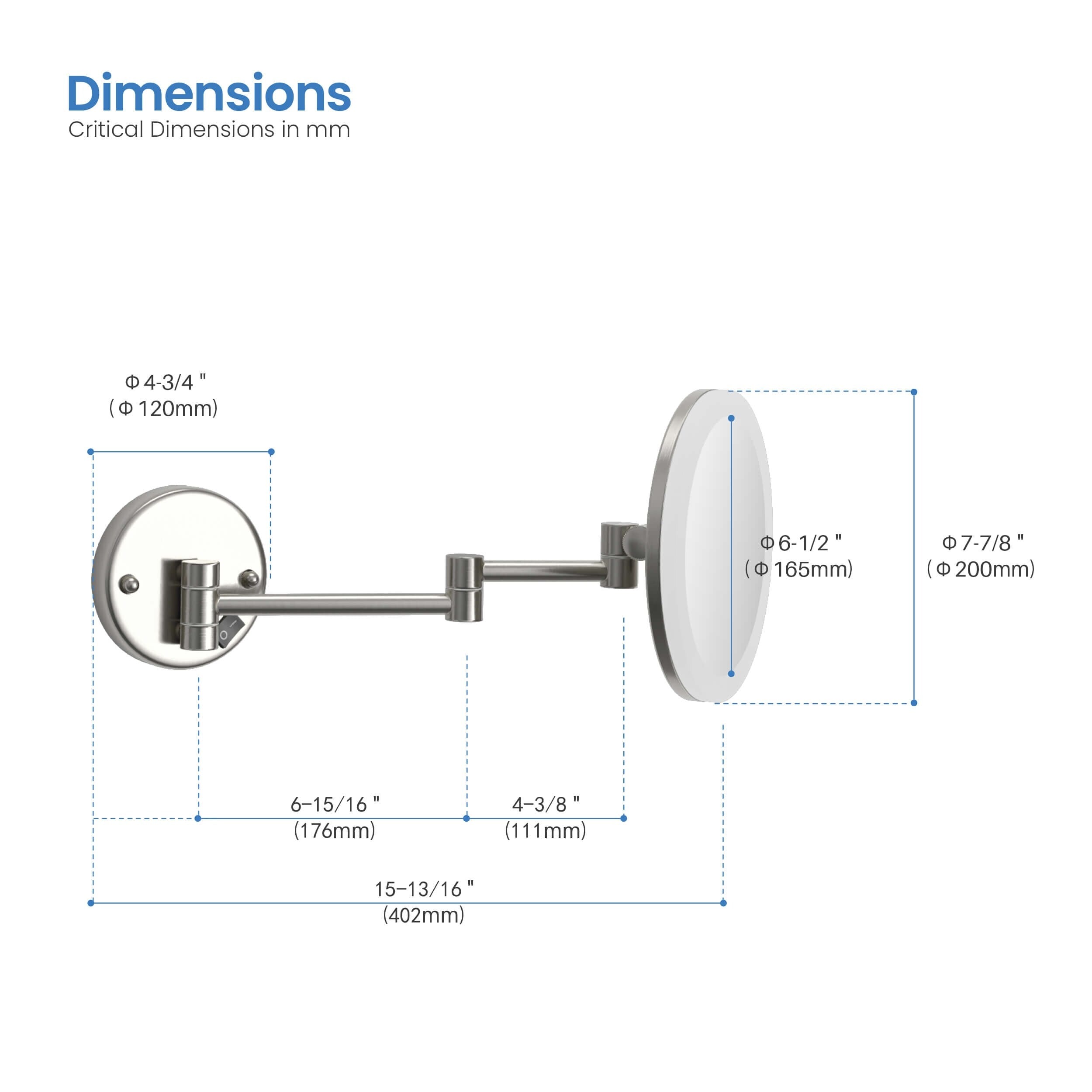 Circular LED Wall Mount One Side 5x Magnifying Make Up Mirror