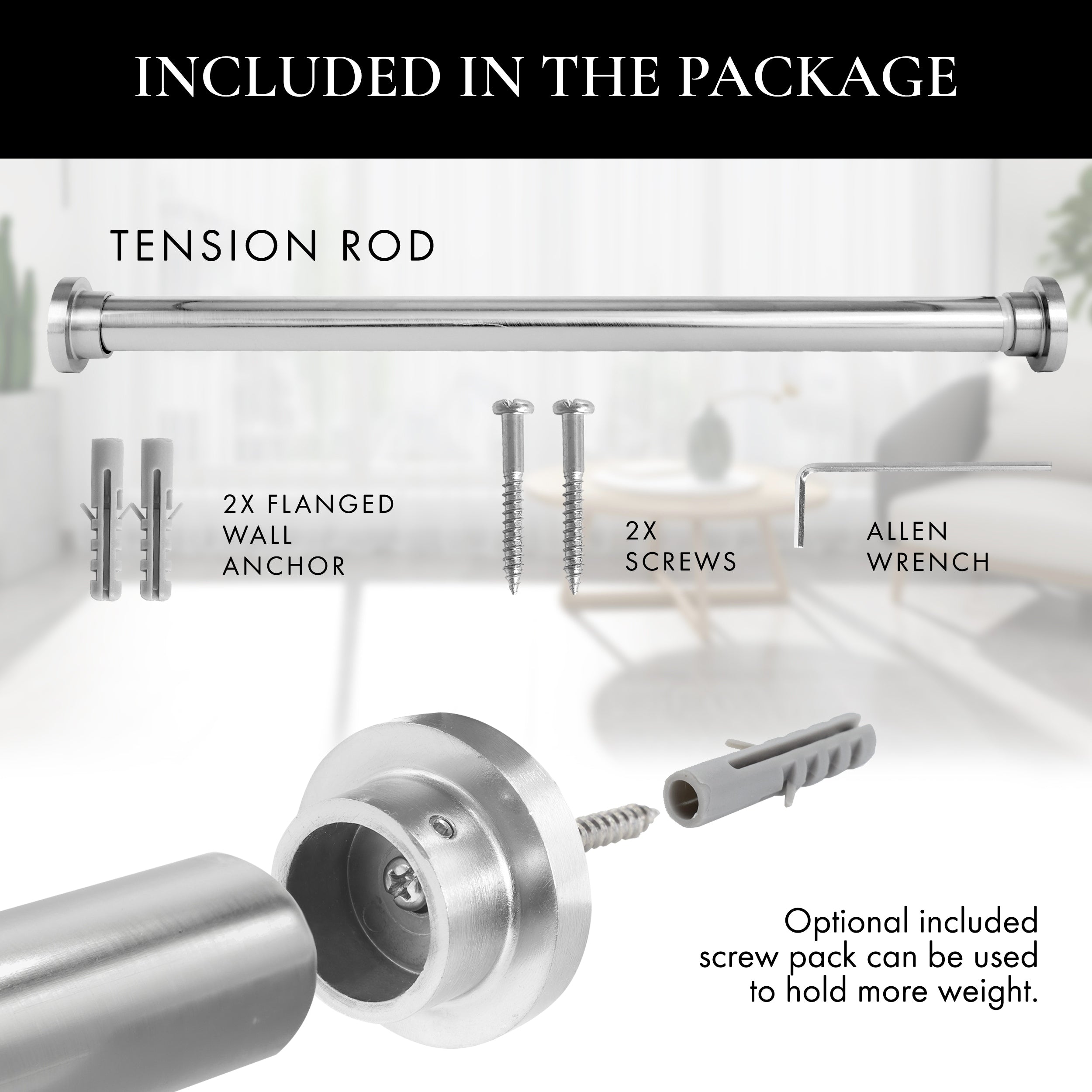 MERIVILLE 1-inch Diameter Metal Spring Tension Rod, Adjustable