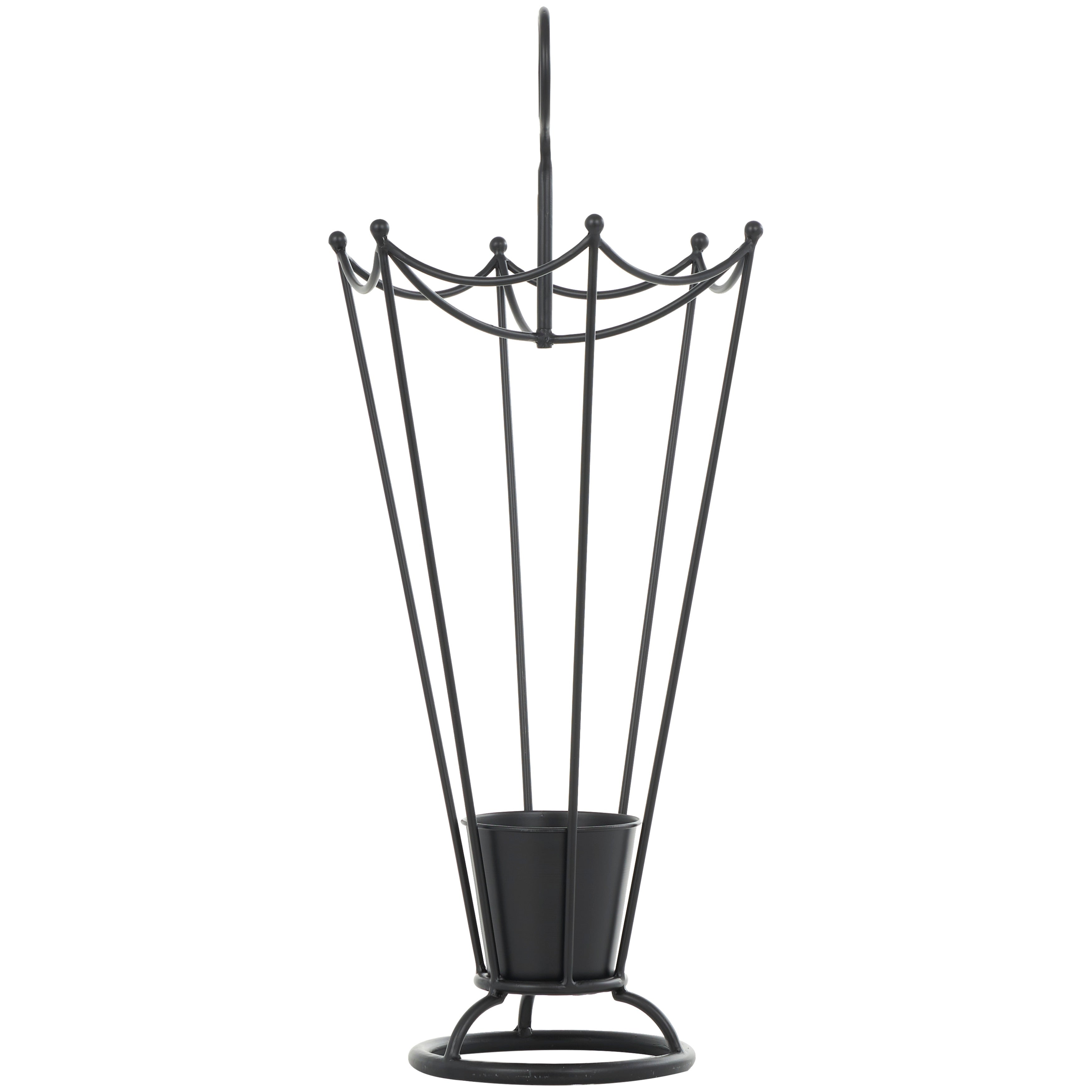 Metal Open Framed Umbrella Stand with Upside Down Umbrella Shape and Hook Handle - Black - Roche River Decor