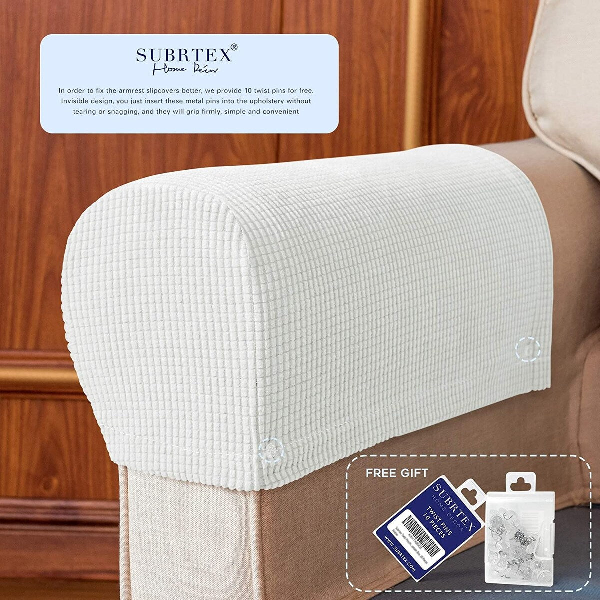 Subrtex Stretch Armrest Cover Strip furniture Cover with Twist Pins