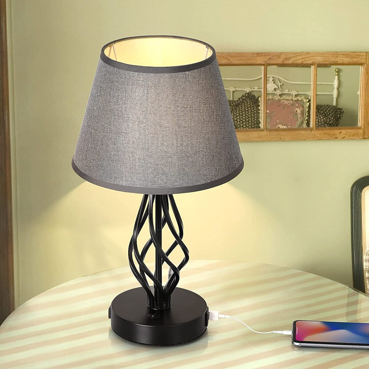 Set of 2 - Bedside Lamp with Dual USB Charging Ports 1 AC Outlet