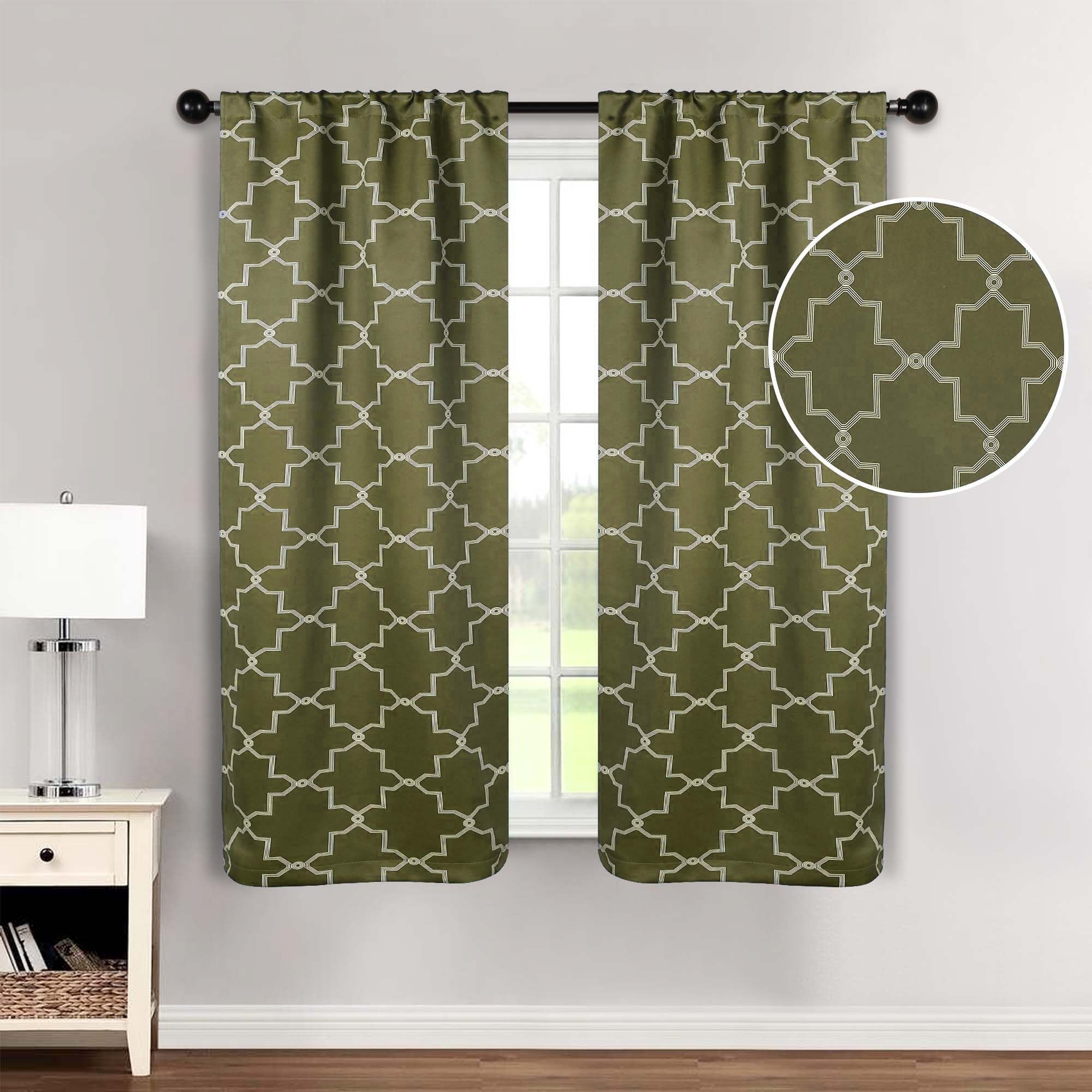 Imperial Trellis Washable Room Darkening Blackout Curtains, Set of 2 Panels