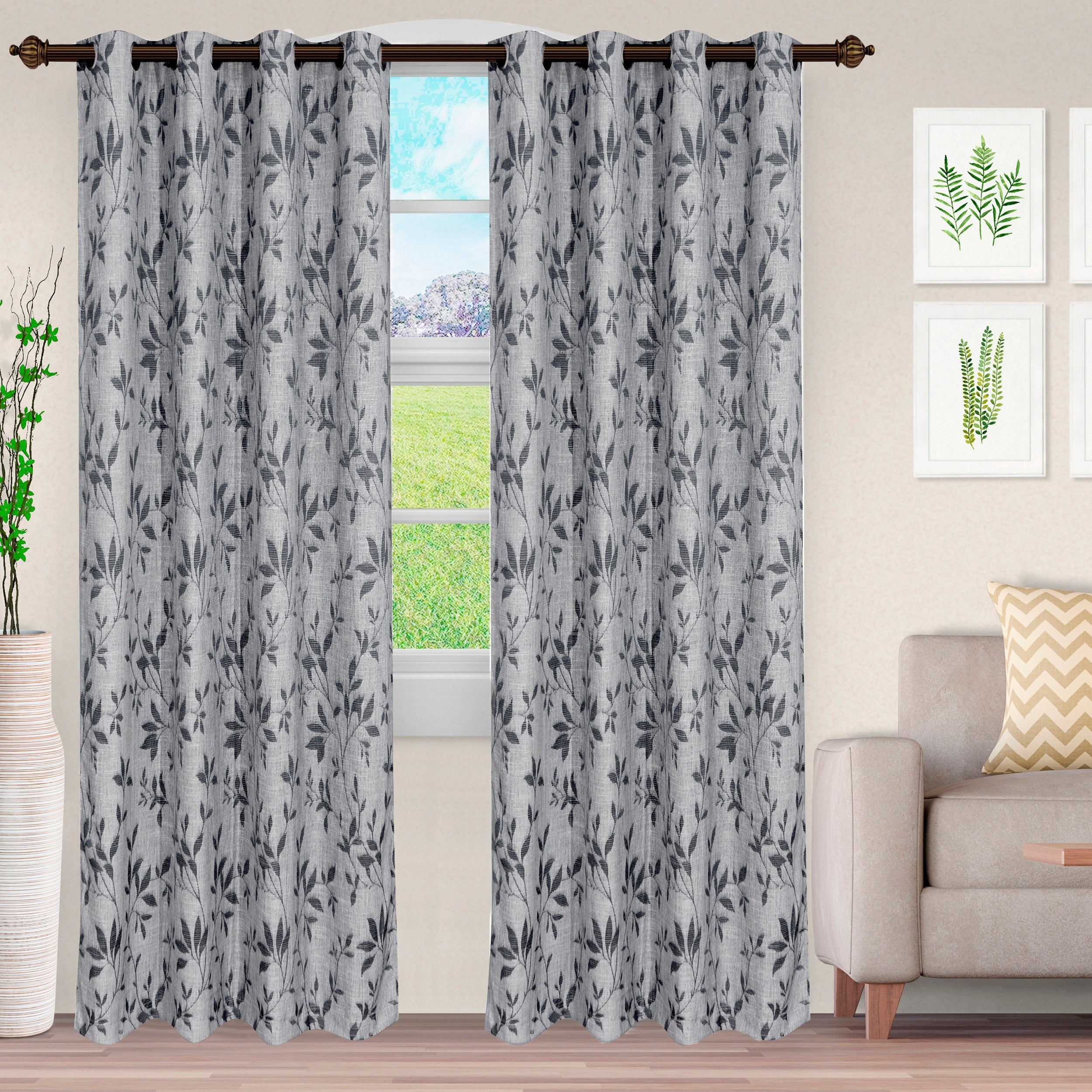 Superior Decorative Vintage Leaves Jacquard Curtain Set with 2 Panels