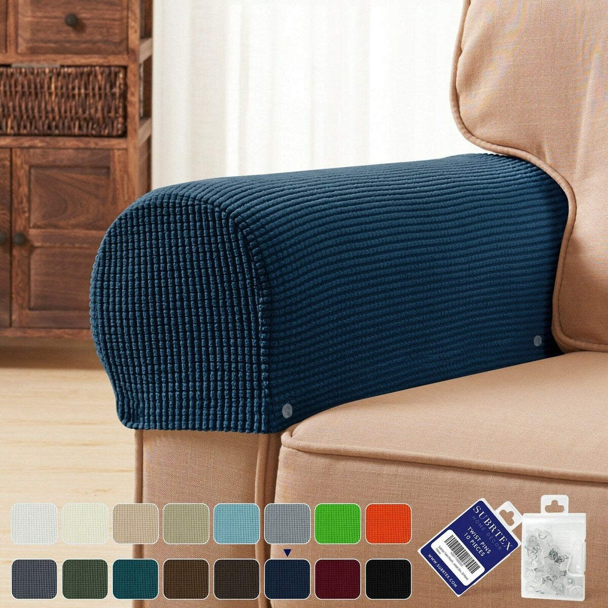 Subrtex Stretch Armrest Cover Strip furniture Cover with Twist Pins