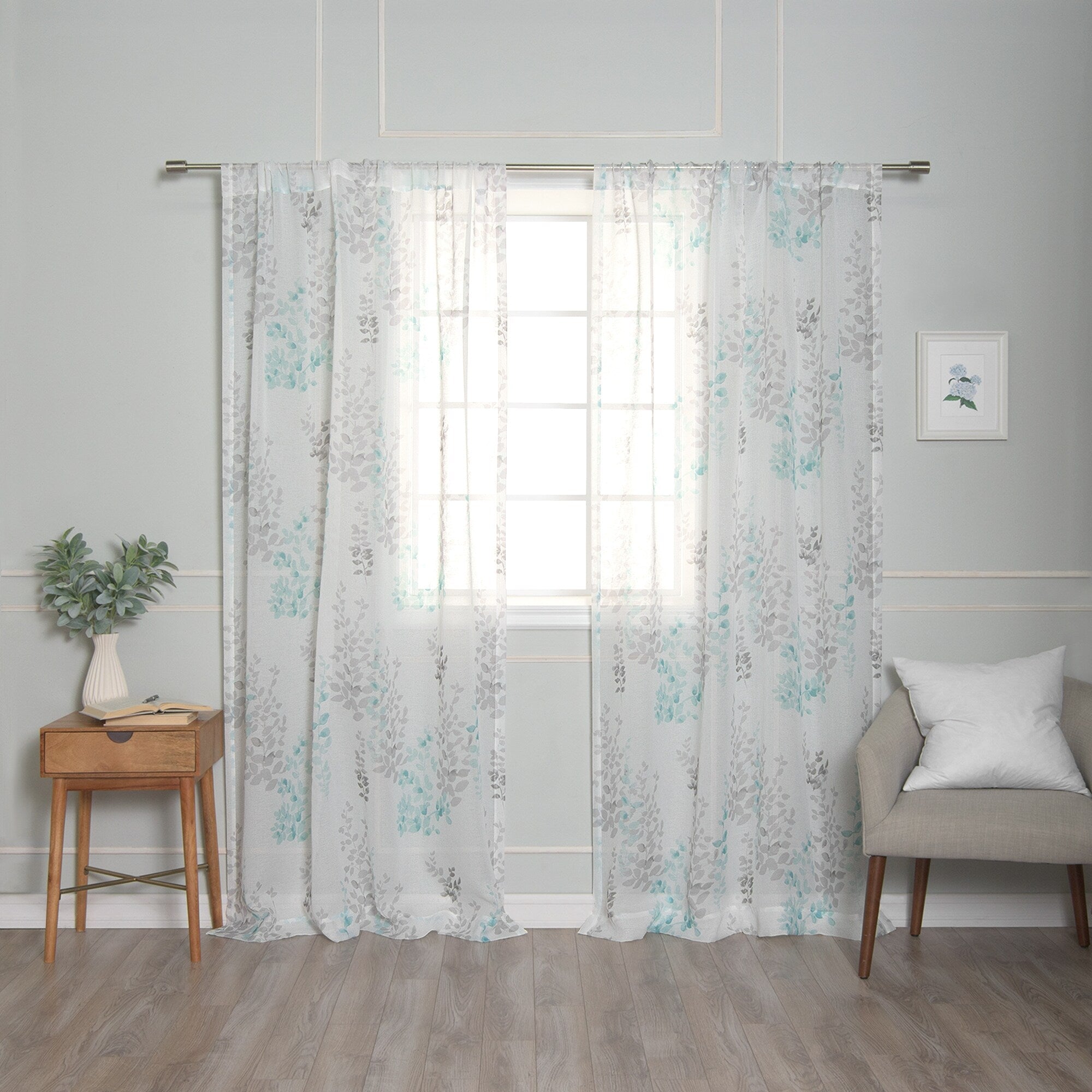 Aurora Home Sheer Watercolor Leaves Curtains