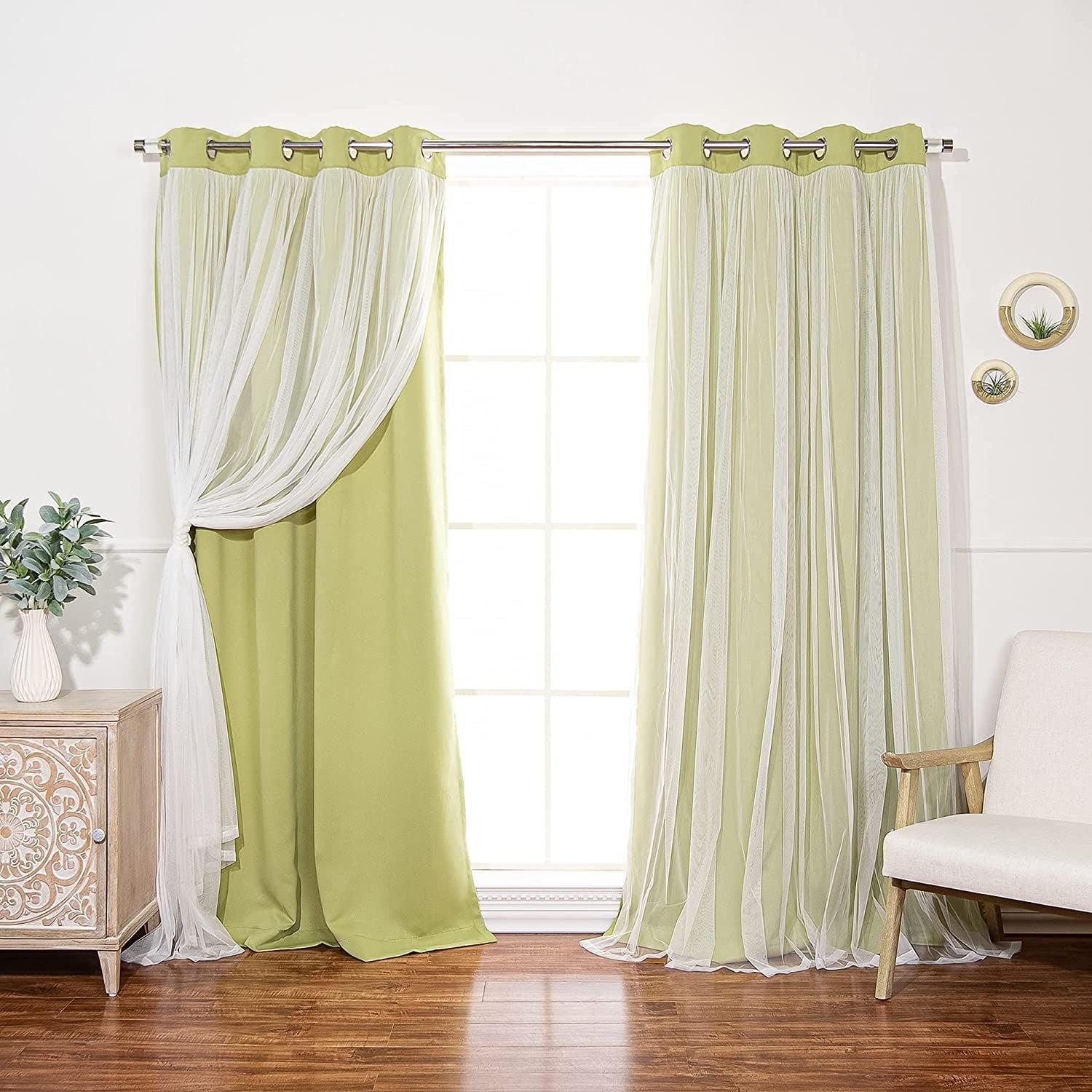 Aurora Home Gathered Tulle Overlay Blackout Curtain Panel Pair