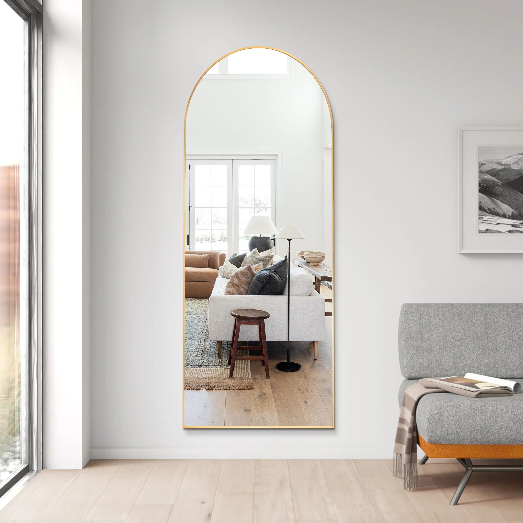 Arched Full Length Mirror with Stand Aluminum Alloy Frame,Wall-Mounted Mirror,Floor Dressing Mirror