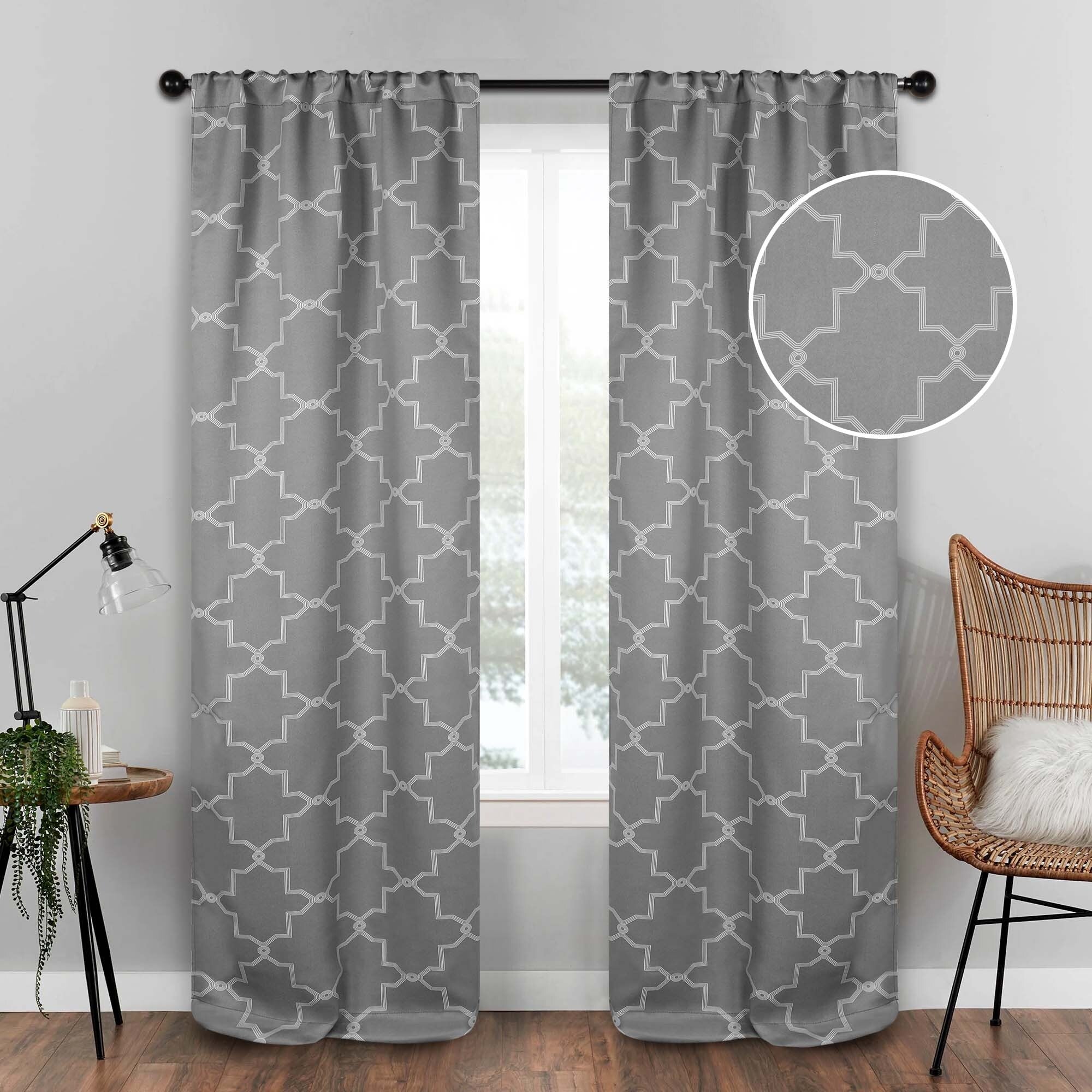 Imperial Trellis Washable Room Darkening Blackout Curtains, Set of 2 Panels