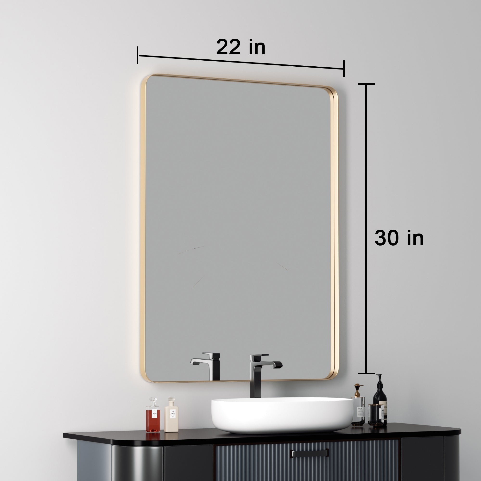 Modern Wall Mirror, Rectangular Mirror with Metal Frame, Bathroom Mirror with Round Corner Vanity Mirror for Vertical/Horizontal