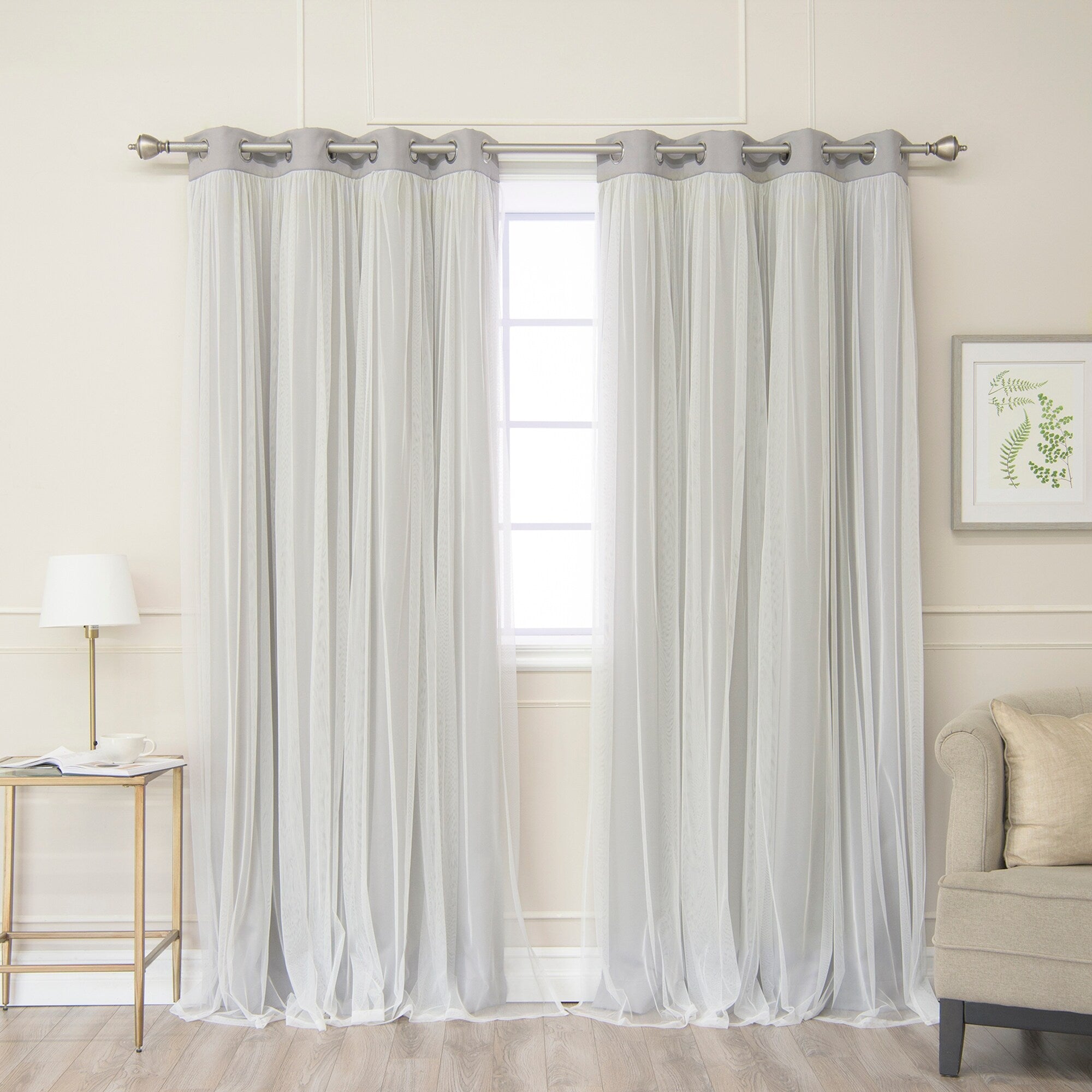 Aurora Home Gathered Tulle Overlay Blackout Curtain Panel Pair