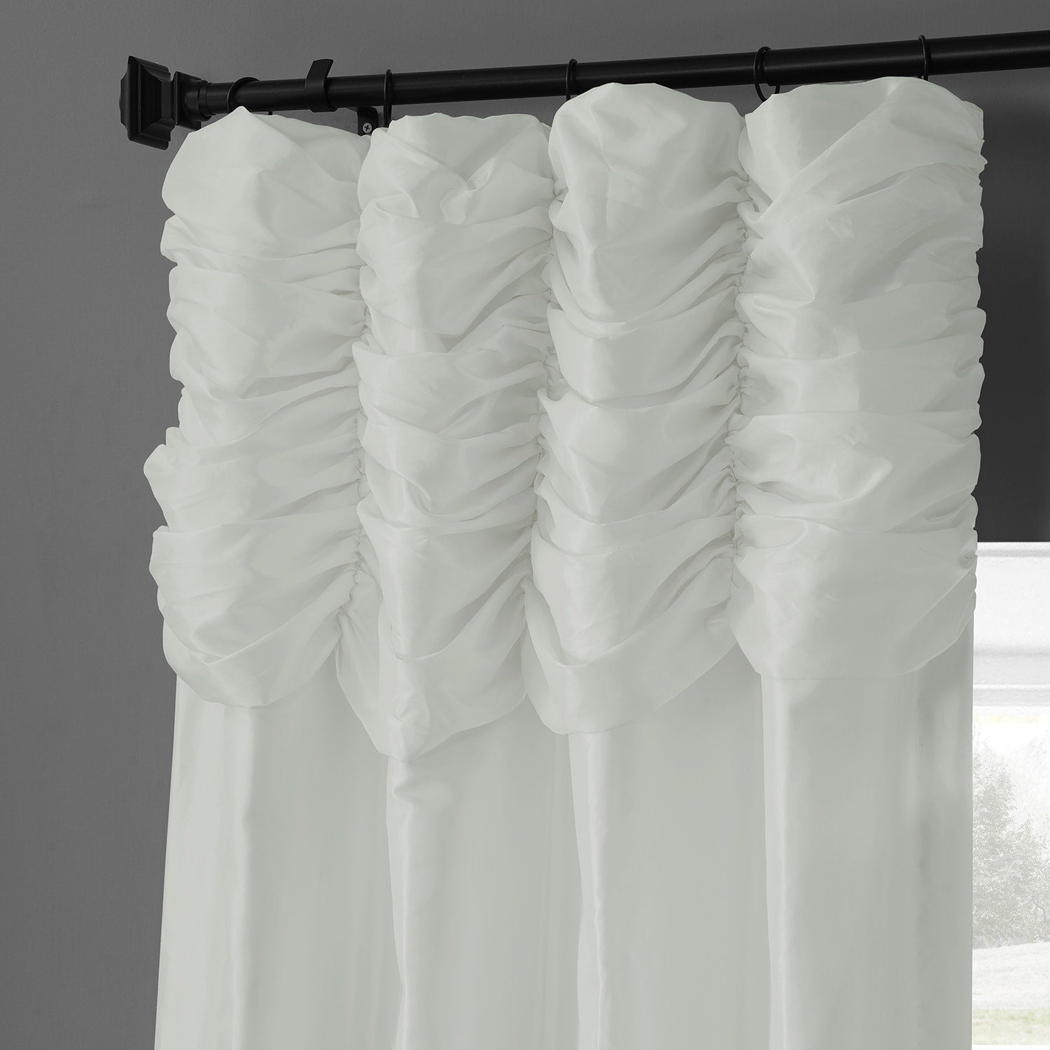 Exclusive Fabrics Single Ruched Faux Solid Taffeta Curtain (1 Panel)