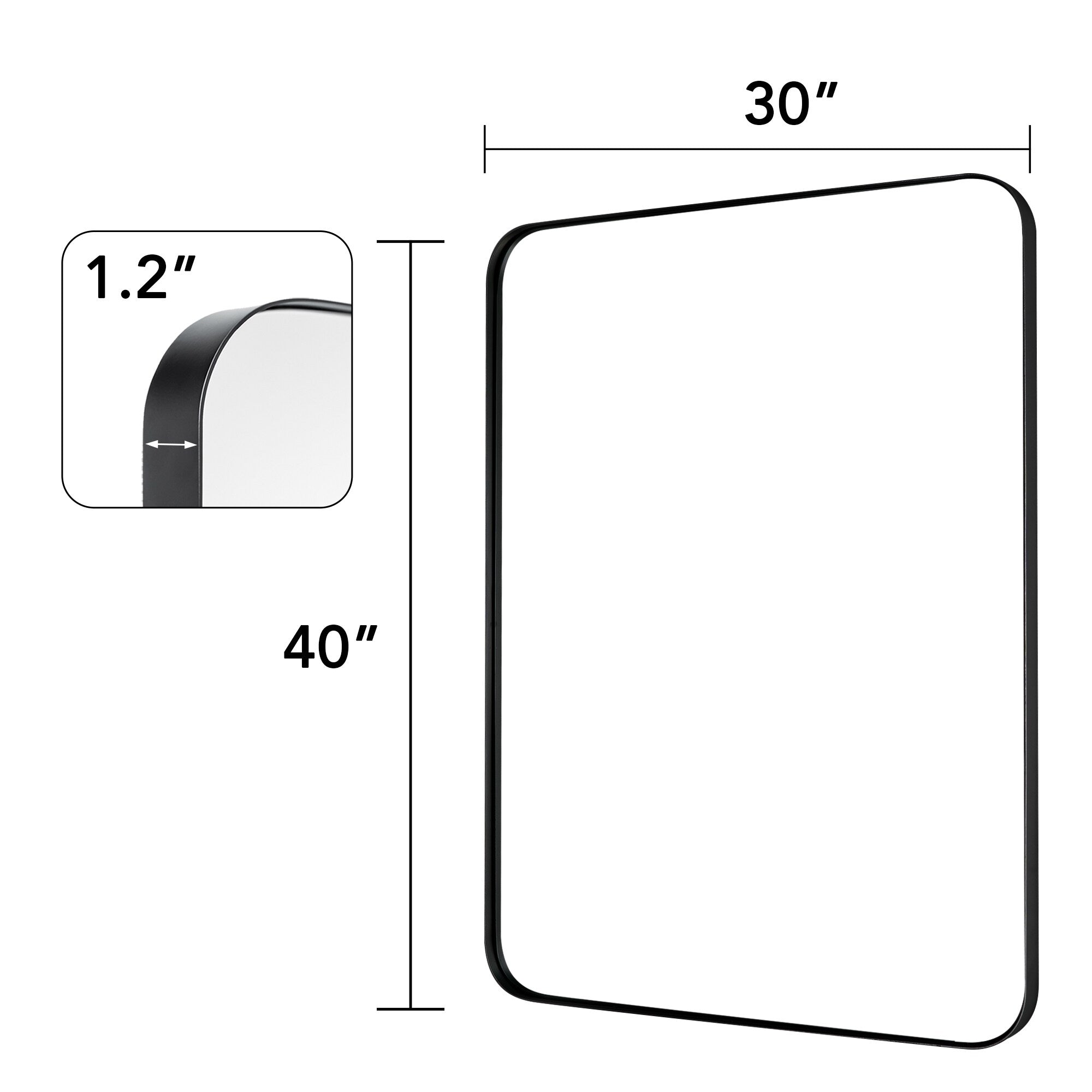 Modern Wall Mirror, Rectangular Mirror with Metal Frame, Bathroom Mirror with Round Corner Vanity Mirror for Vertical/Horizontal