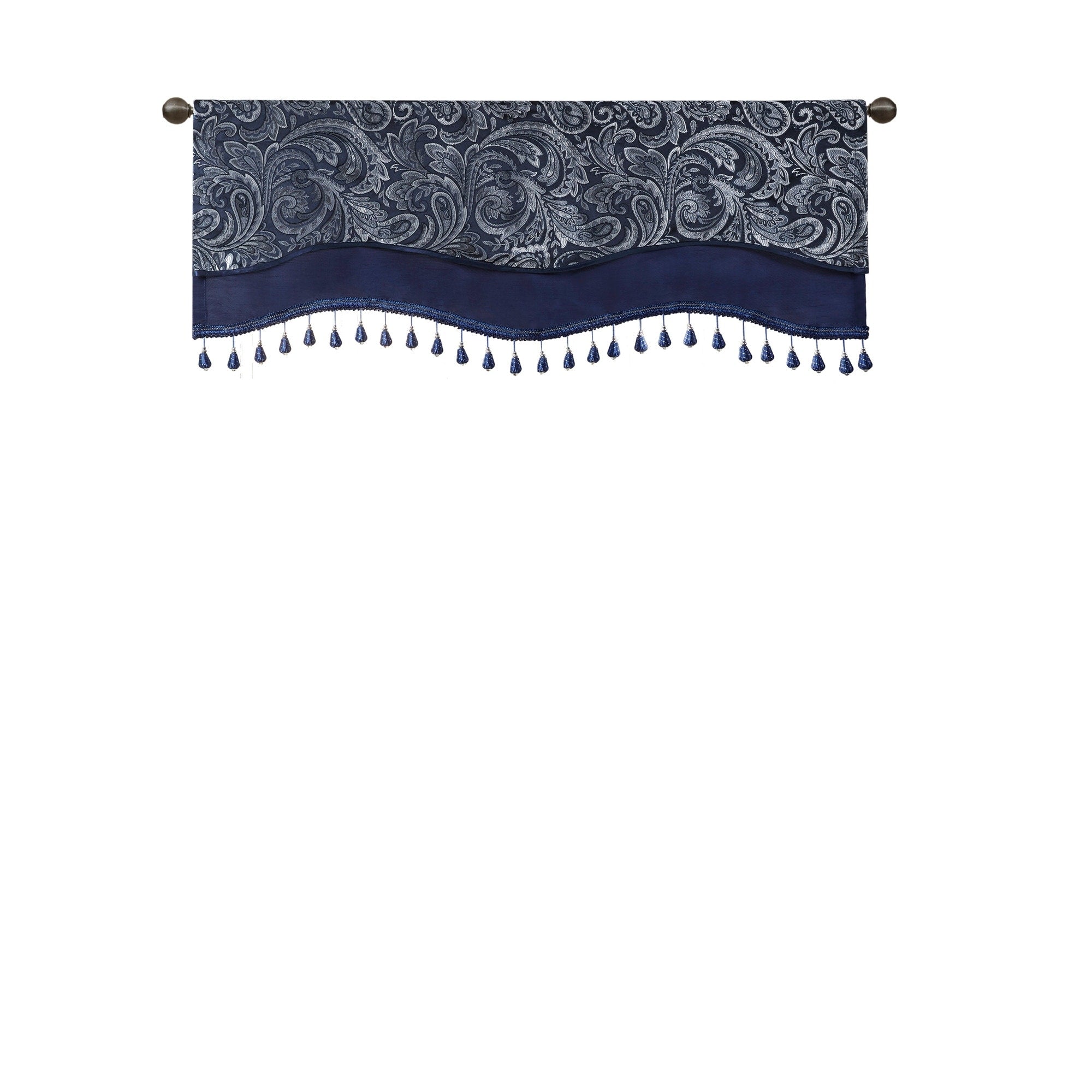 Madison Park Whitman Jacquard Window Rod Pocket Valance with Beads - 50 x 18