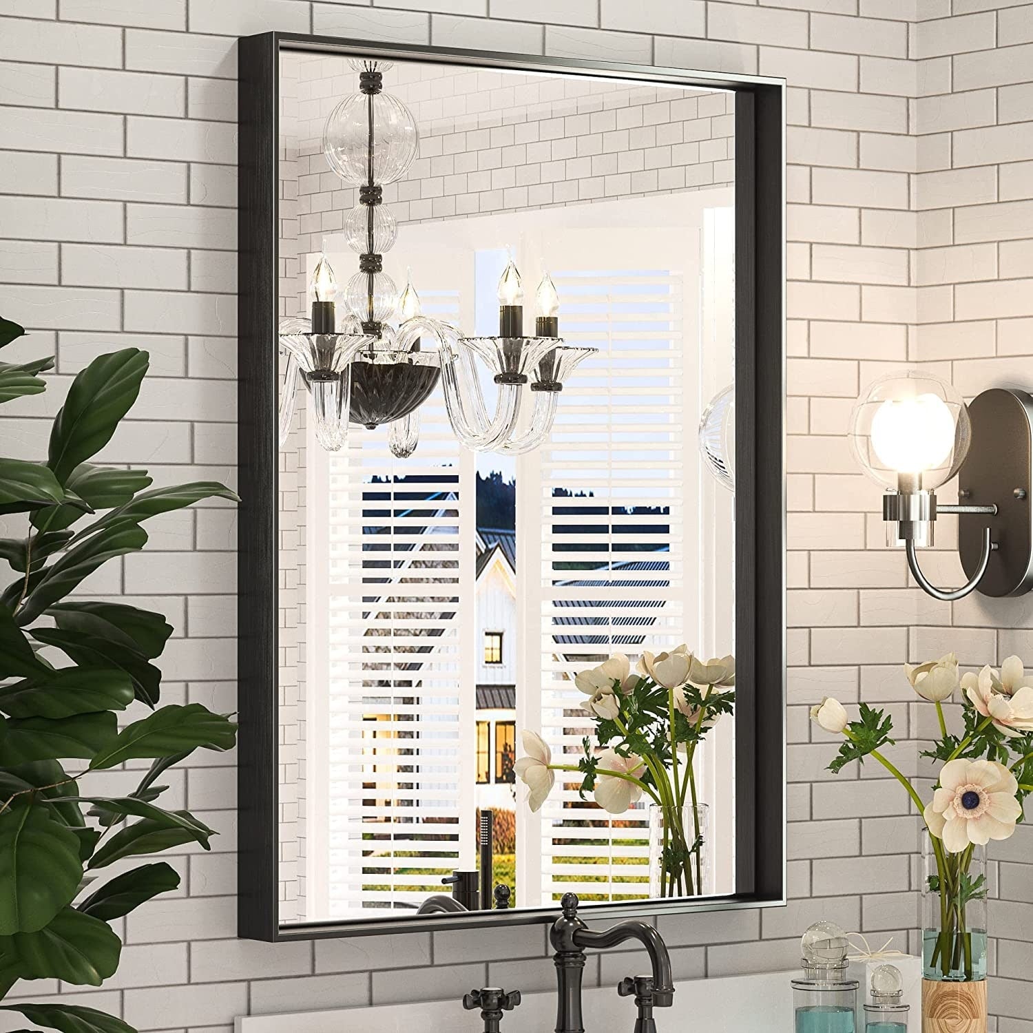 KEONJINN Modern Metal Framed Bathroom Vanity Wall Mounted Mirror