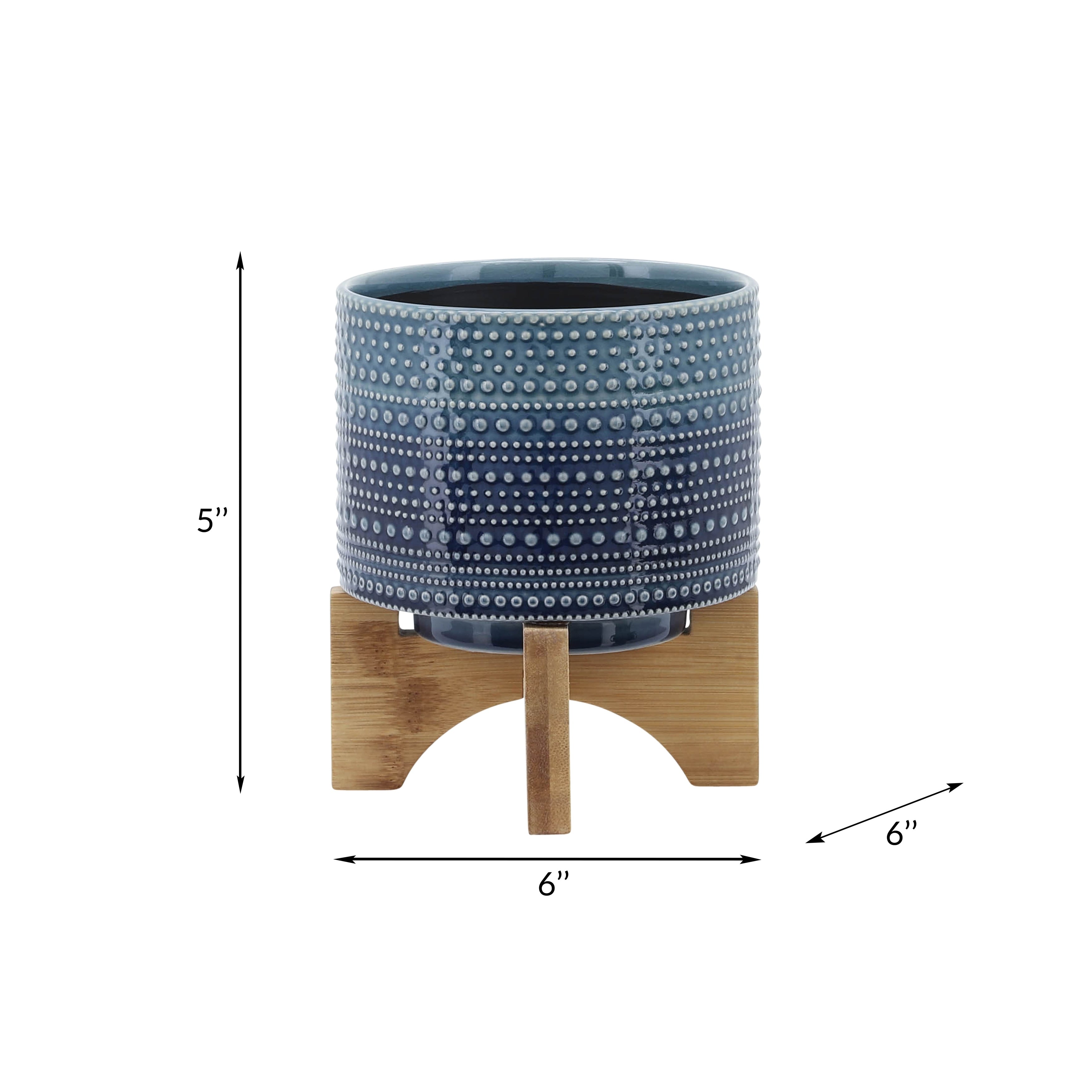 Sagebrook Home Coastal Blue Textured Dotted Handmade Ceramic Planter Pot with Stand