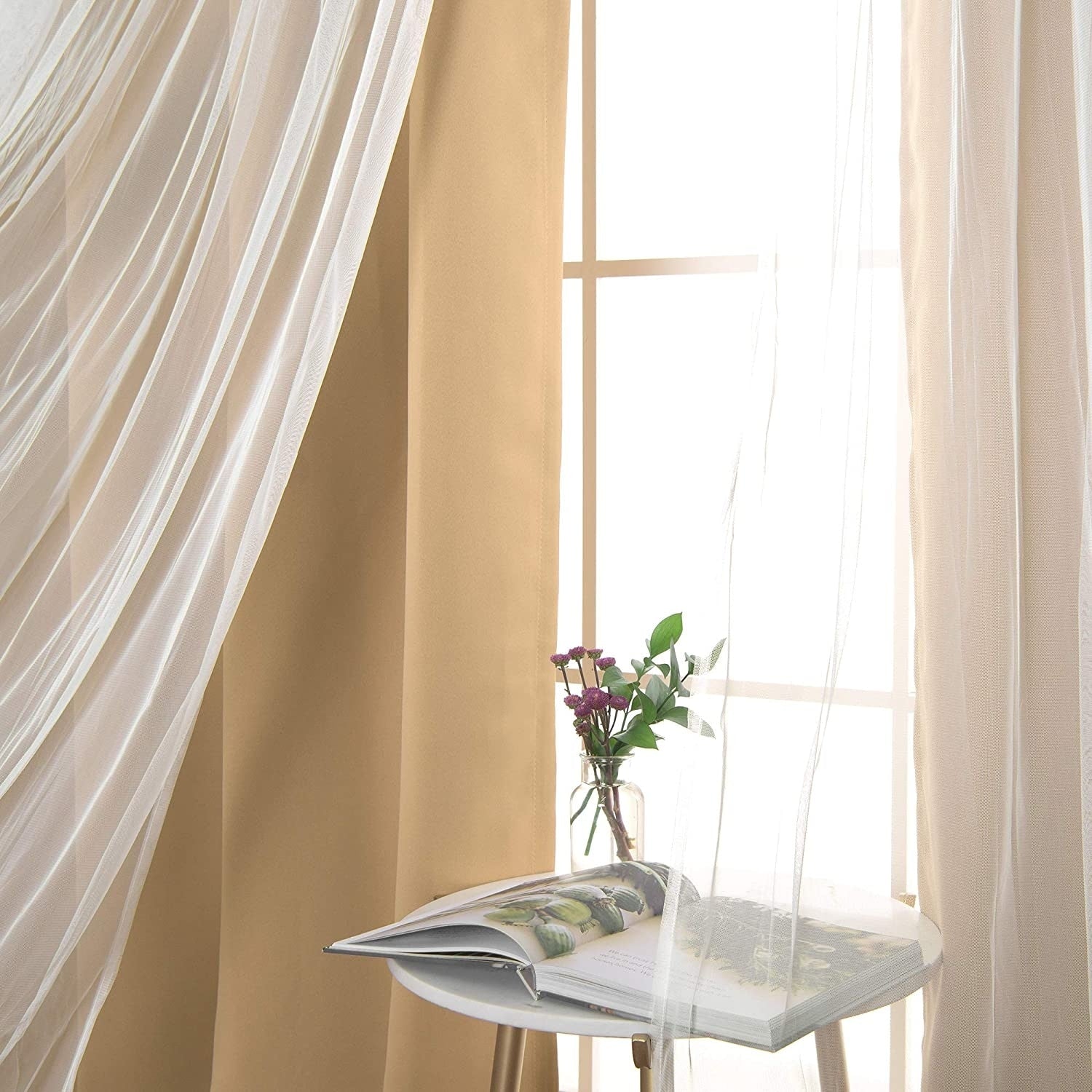 Aurora Home Gathered Tulle Overlay Blackout Curtain Panel Pair