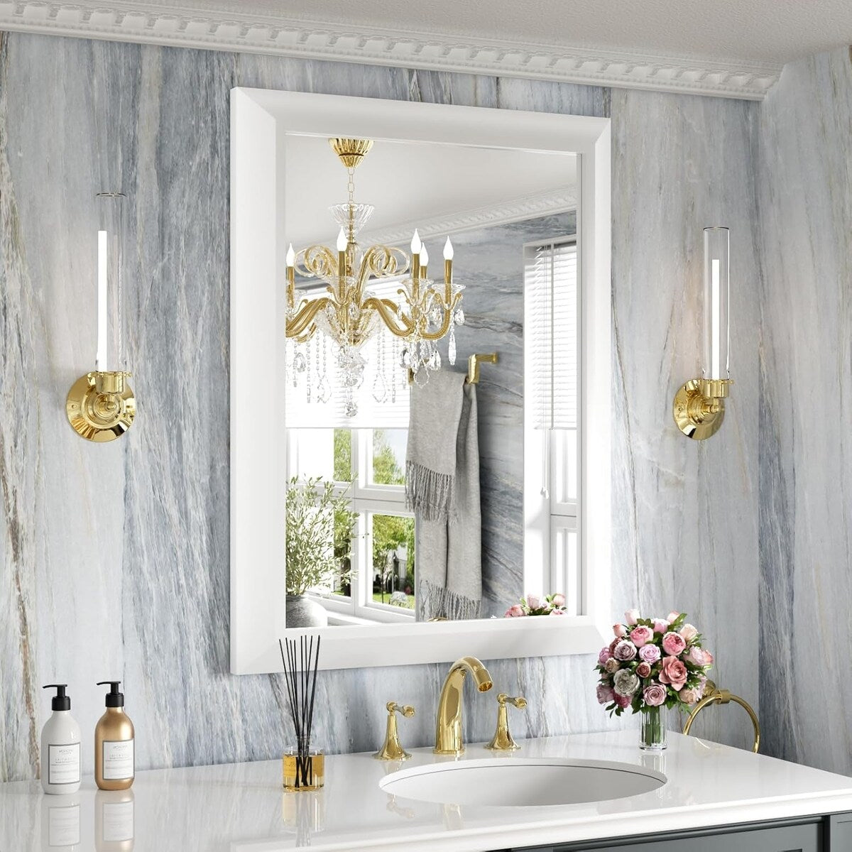 KIOTEE Aluminum Alloy Framed Bathroom Vanity Mirror in Tempered Glass