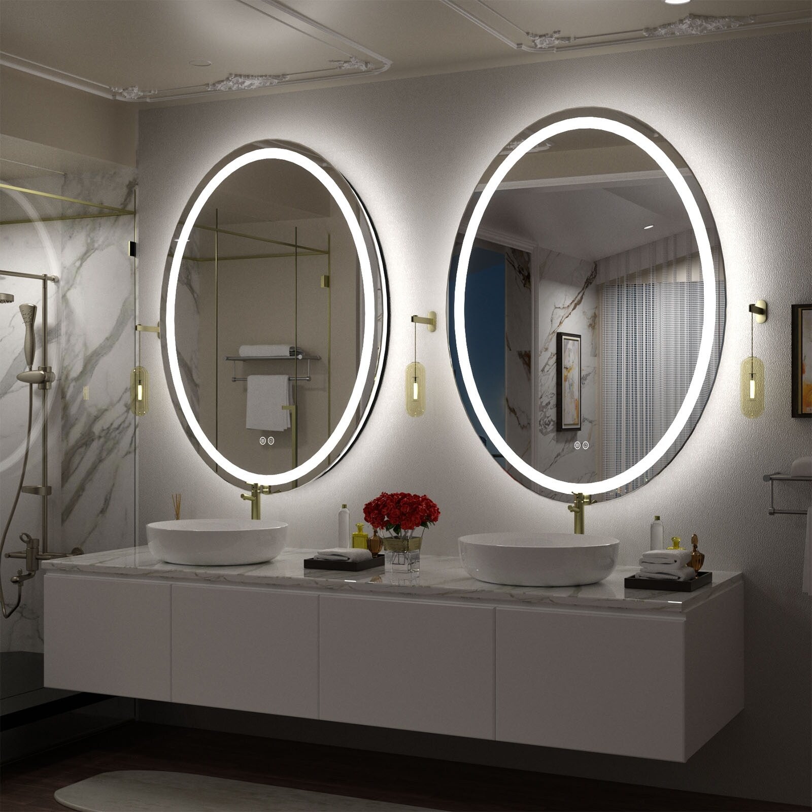 Apmir LED Backlit Bathroom Vanity Mirror Wall Mounted Anti-Fog Oval Touch