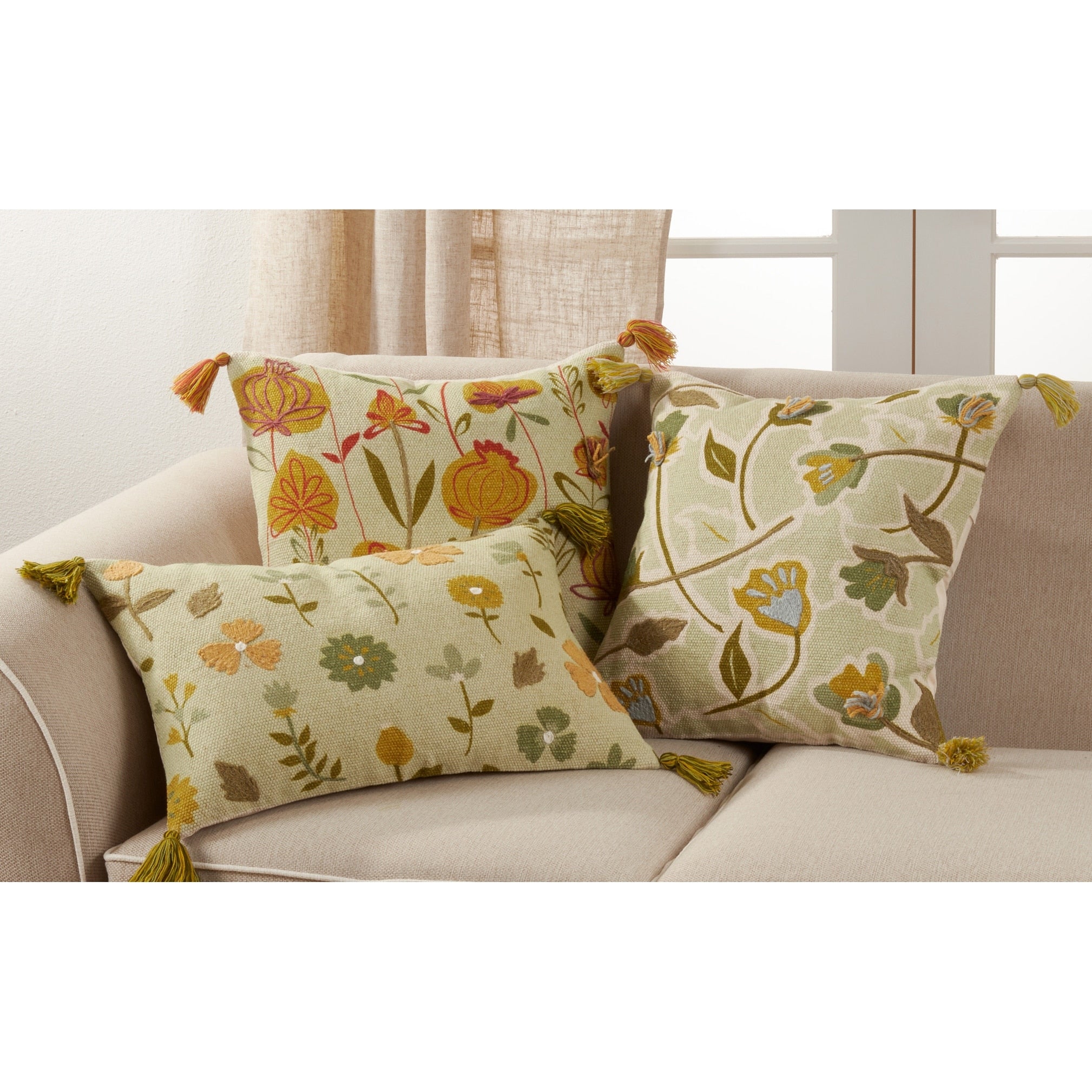 Throw Pillow With Embroidered Large Floral Design