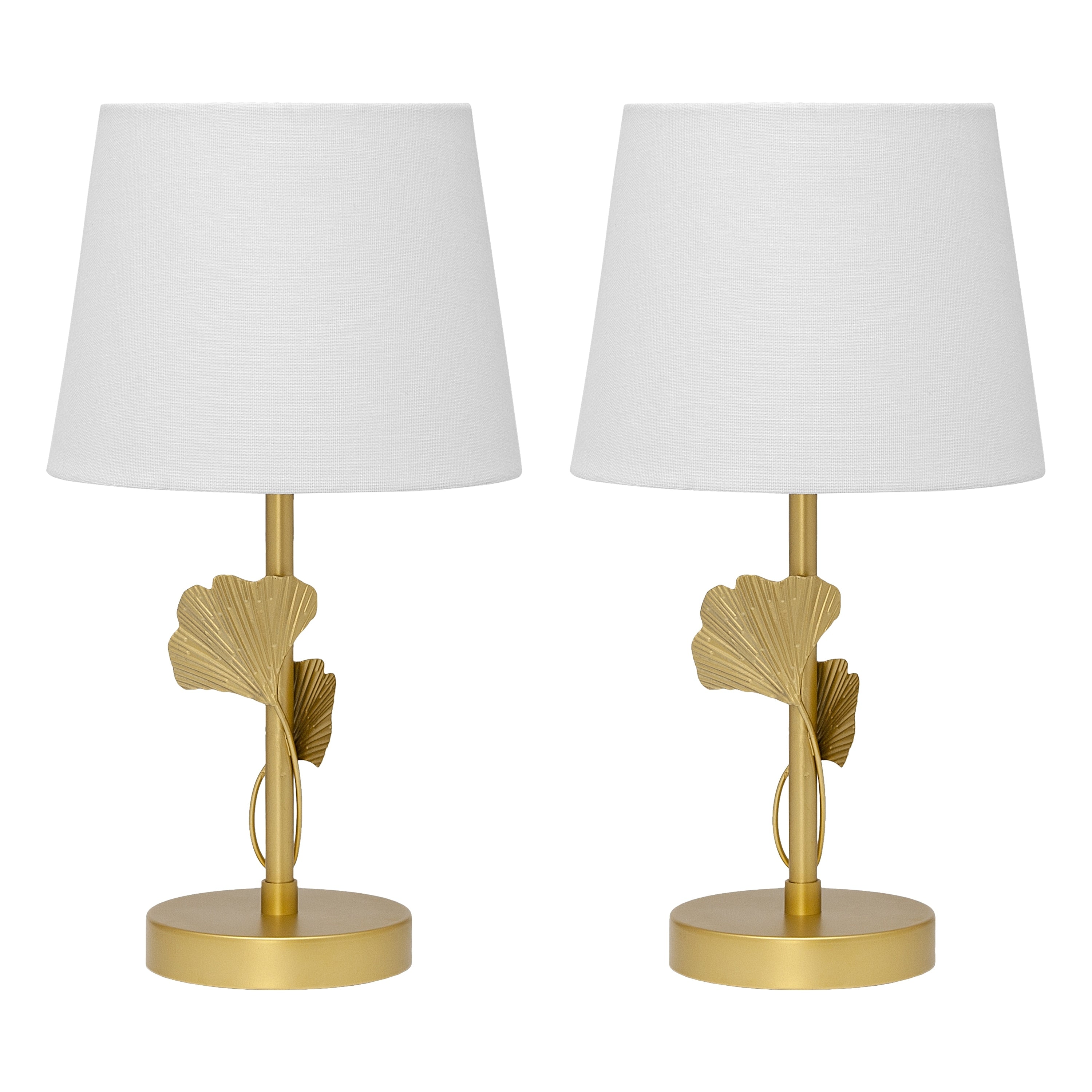 Set of 2 Alexandra River of Goods Gold Painted Metal Novelty Base Table Lamps with White Fabric Drum Shades - 9 x 9 x 16.375