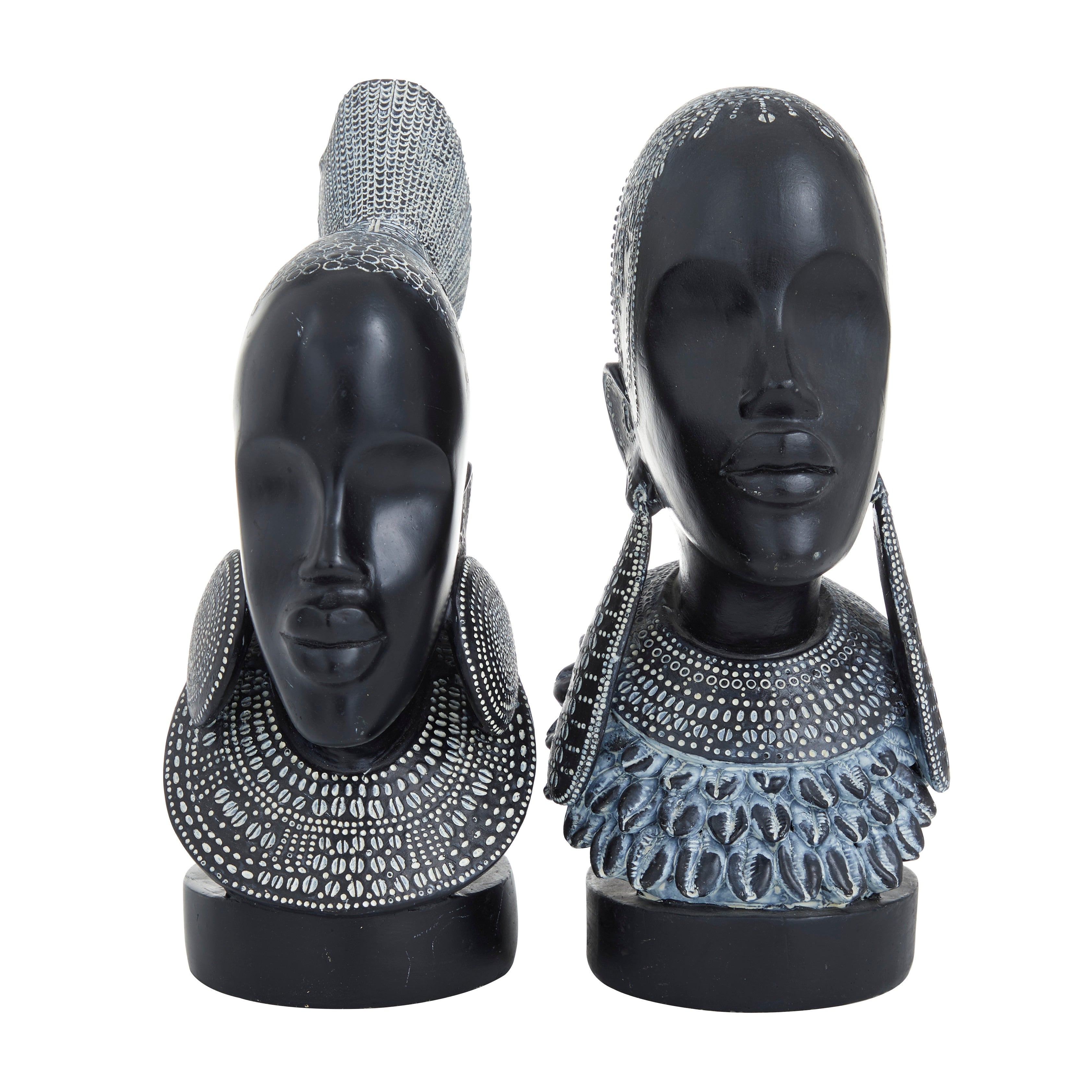 Captivating Polystone African Woman Sculpture (Set of 2) - Black or Gold