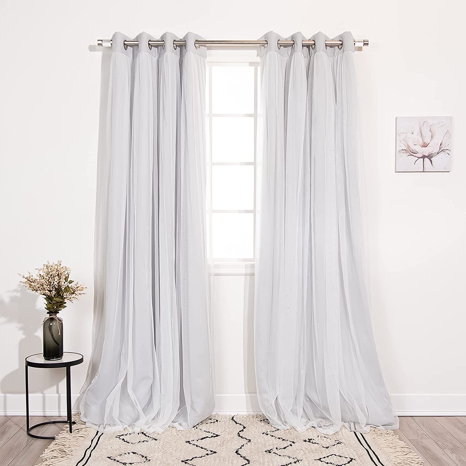 Aurora Home Gathered Tulle Overlay Blackout Curtain Panel Pair