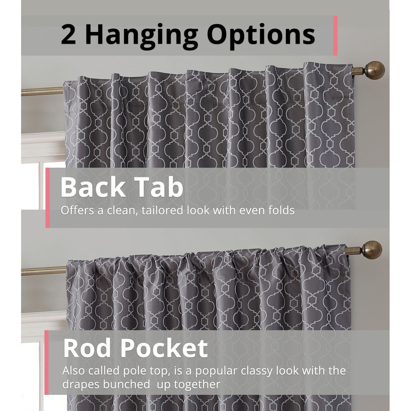 HLC.me Franklin Moroccan 100% Complete Blackout Thermal Insulated Energy Savings Back Tab Rod Pocket Curtain, 2 Panels