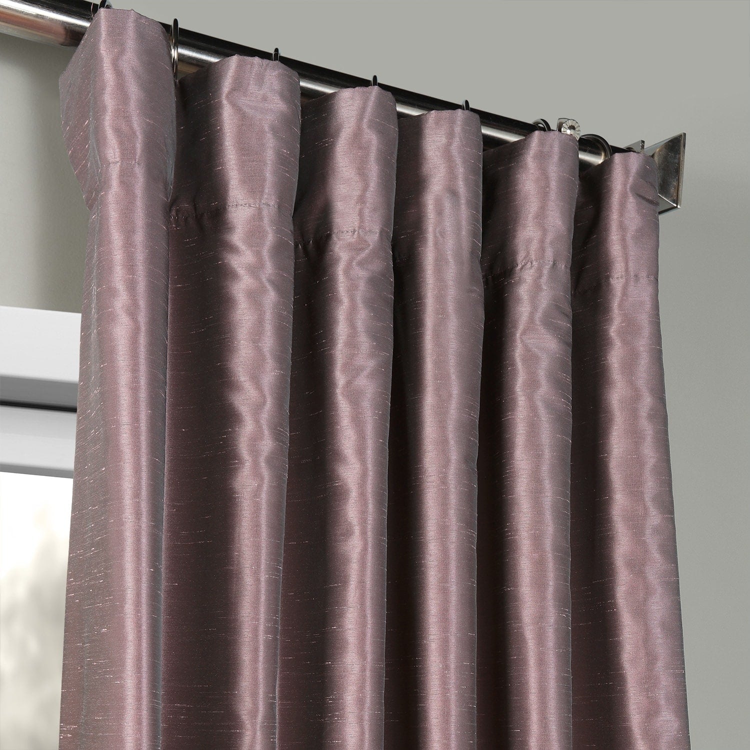 Exclusive Fabrics Smokey Plum Vintage Textured Faux Dupioni Silk Curtain Panel