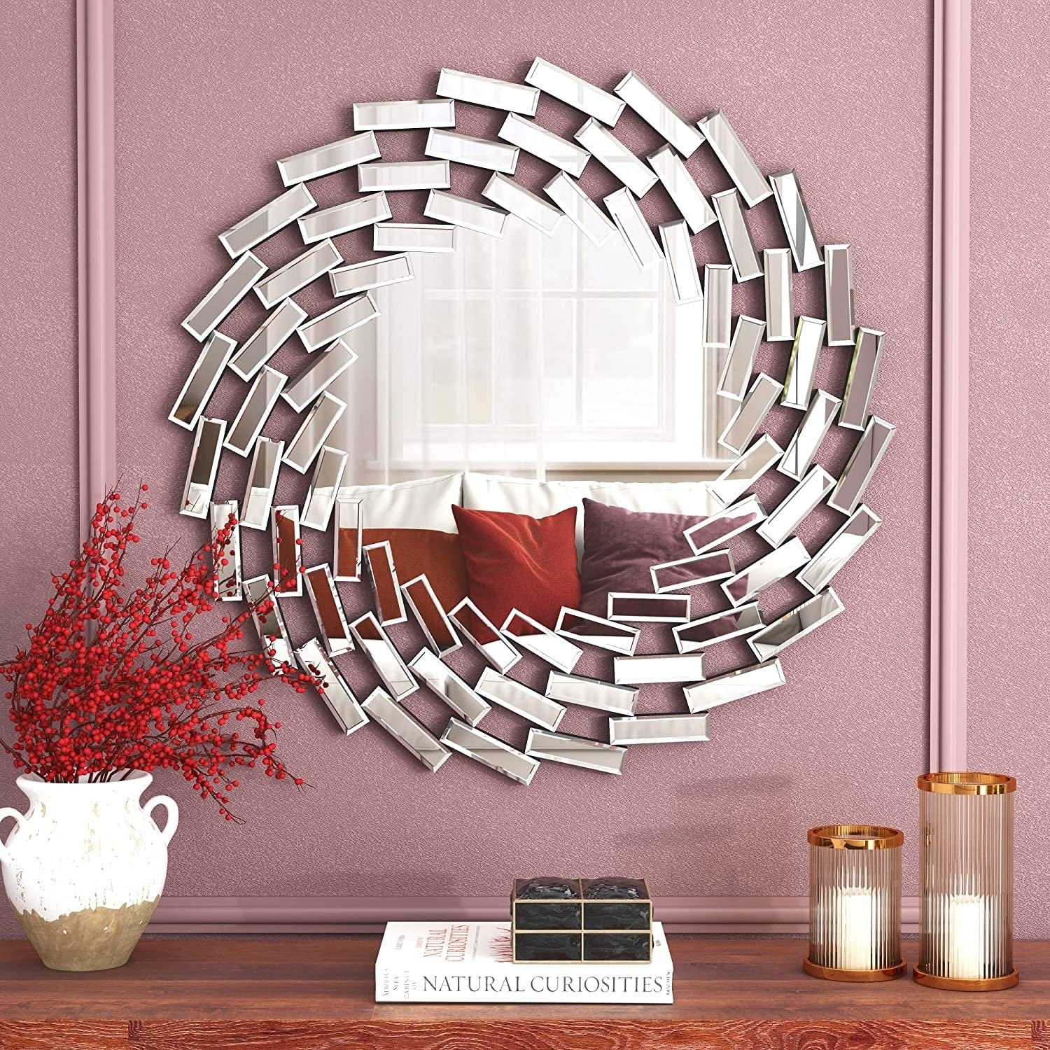 Sunburst Shape Wall Mirror Round Accent Mirror