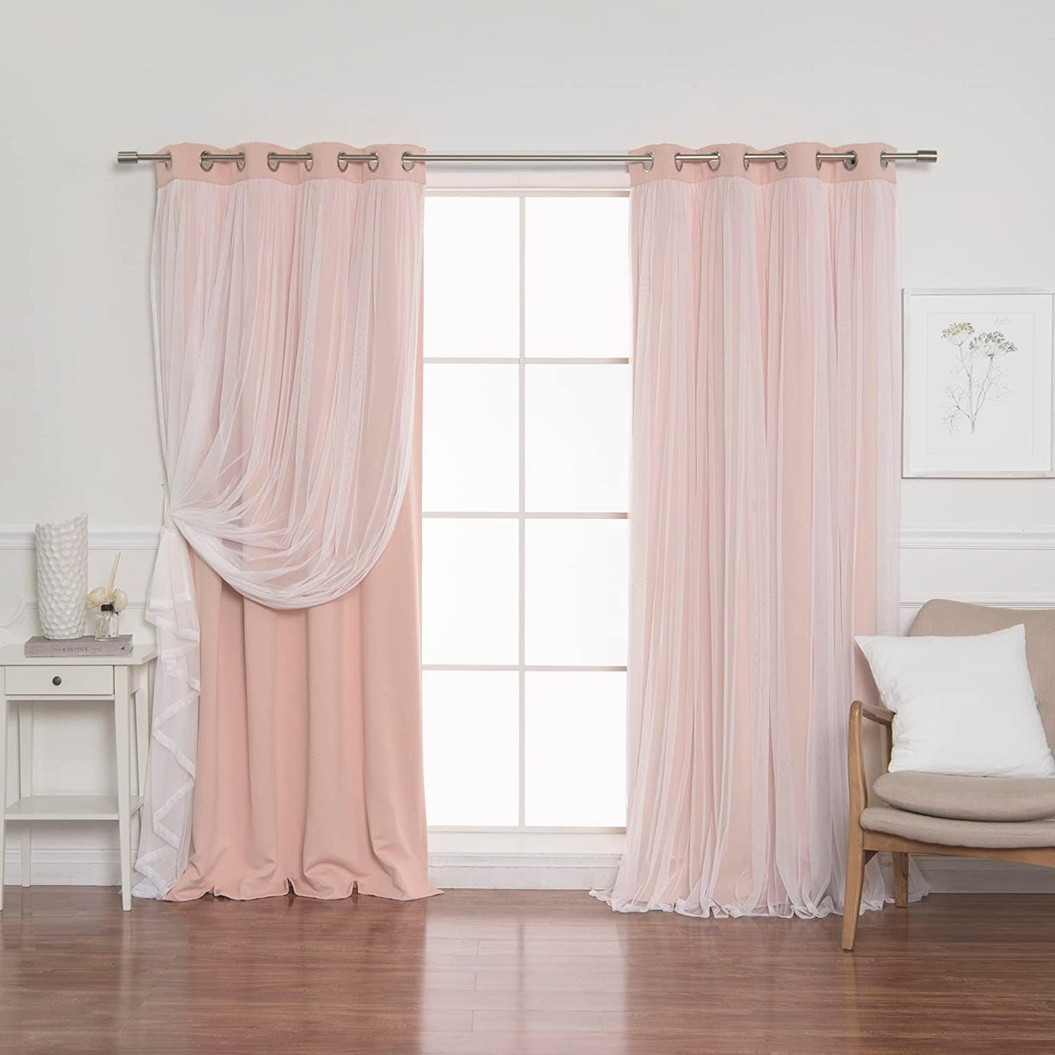 Aurora Home Gathered Tulle Overlay Blackout Curtain Panel Pair