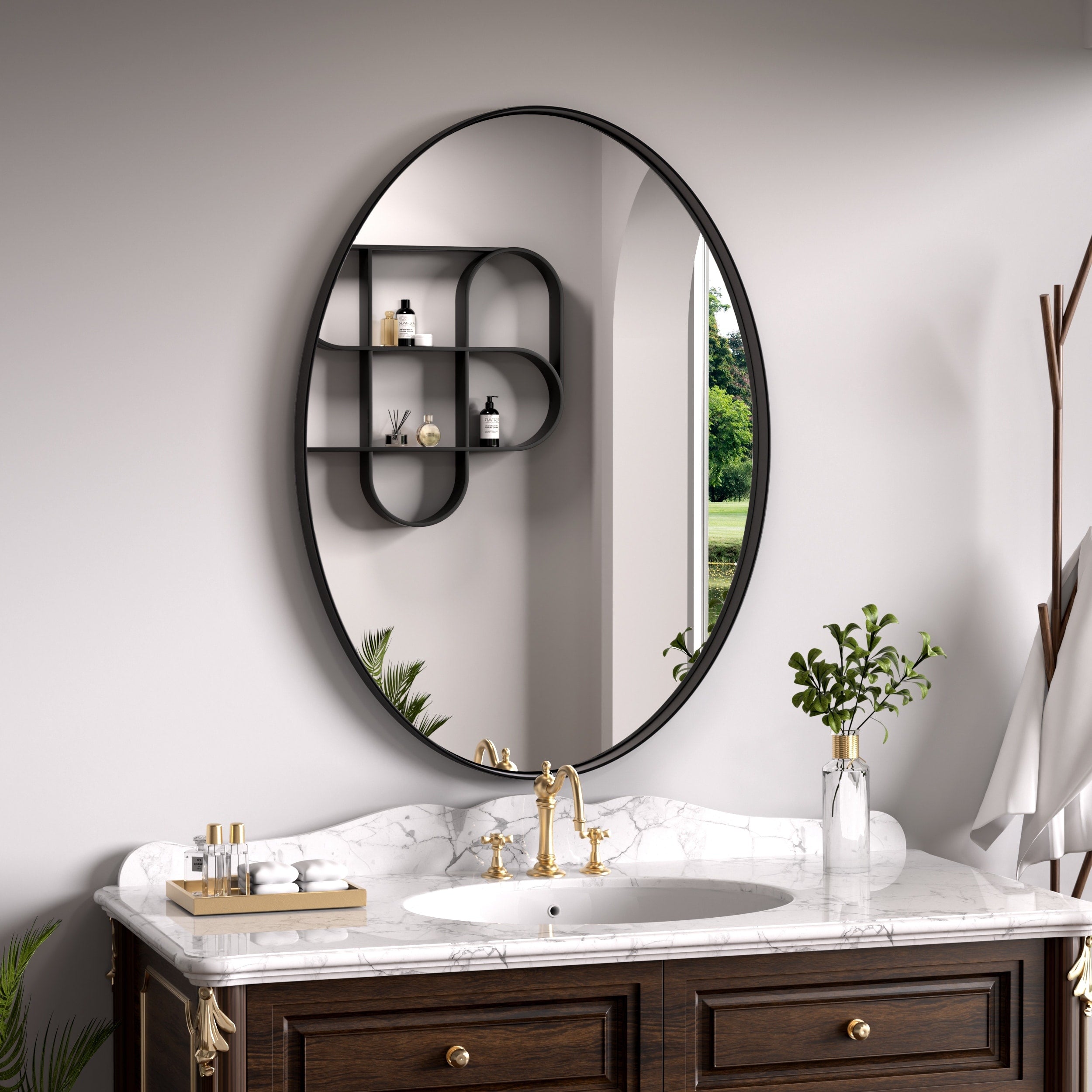 Modern Wall Mirrors, Oval Mirror with Stainless Steel Framed, Bathroom Mirror with Round Corner, Vanity Mirror Accent Mirror