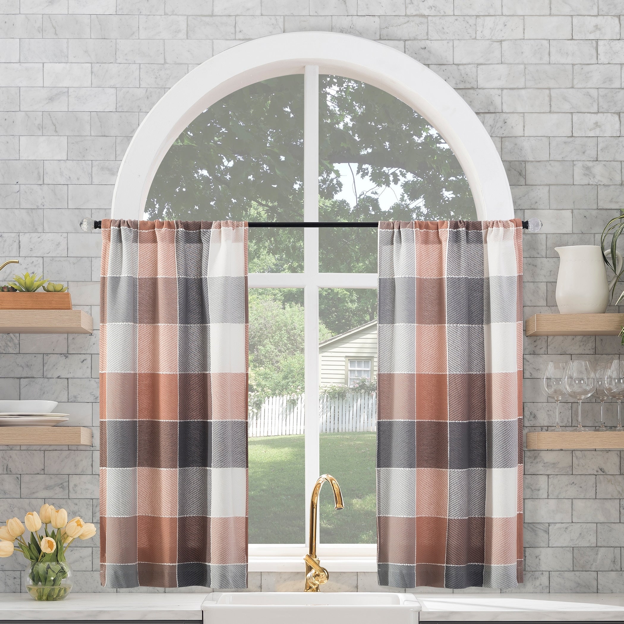 Archaeo Colorblock Plaid Cotton Cafe Curtain Pair