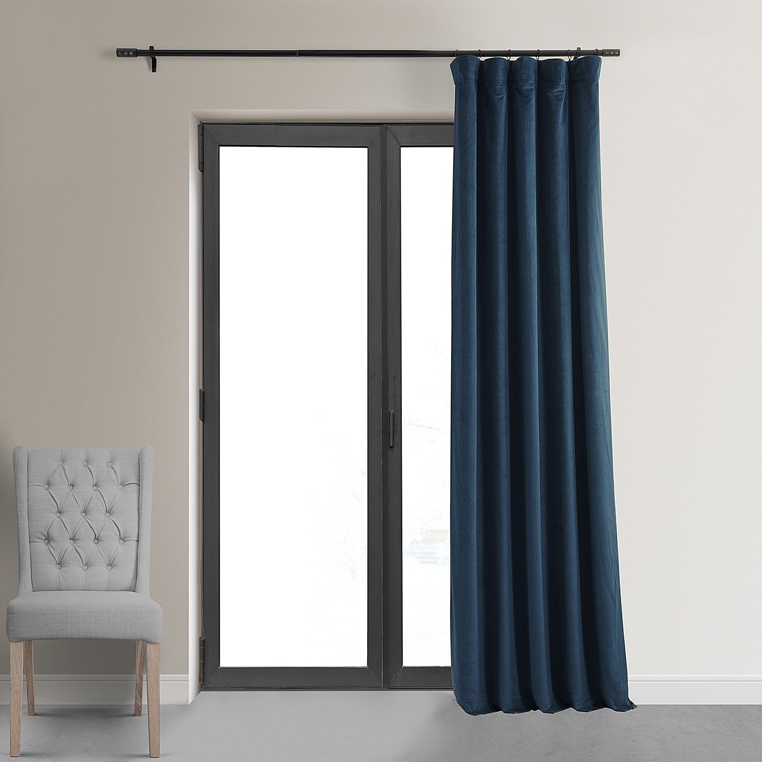 Exclusive Fabrics Signature Midnight Blue Velvet Blackout Curtain Panel