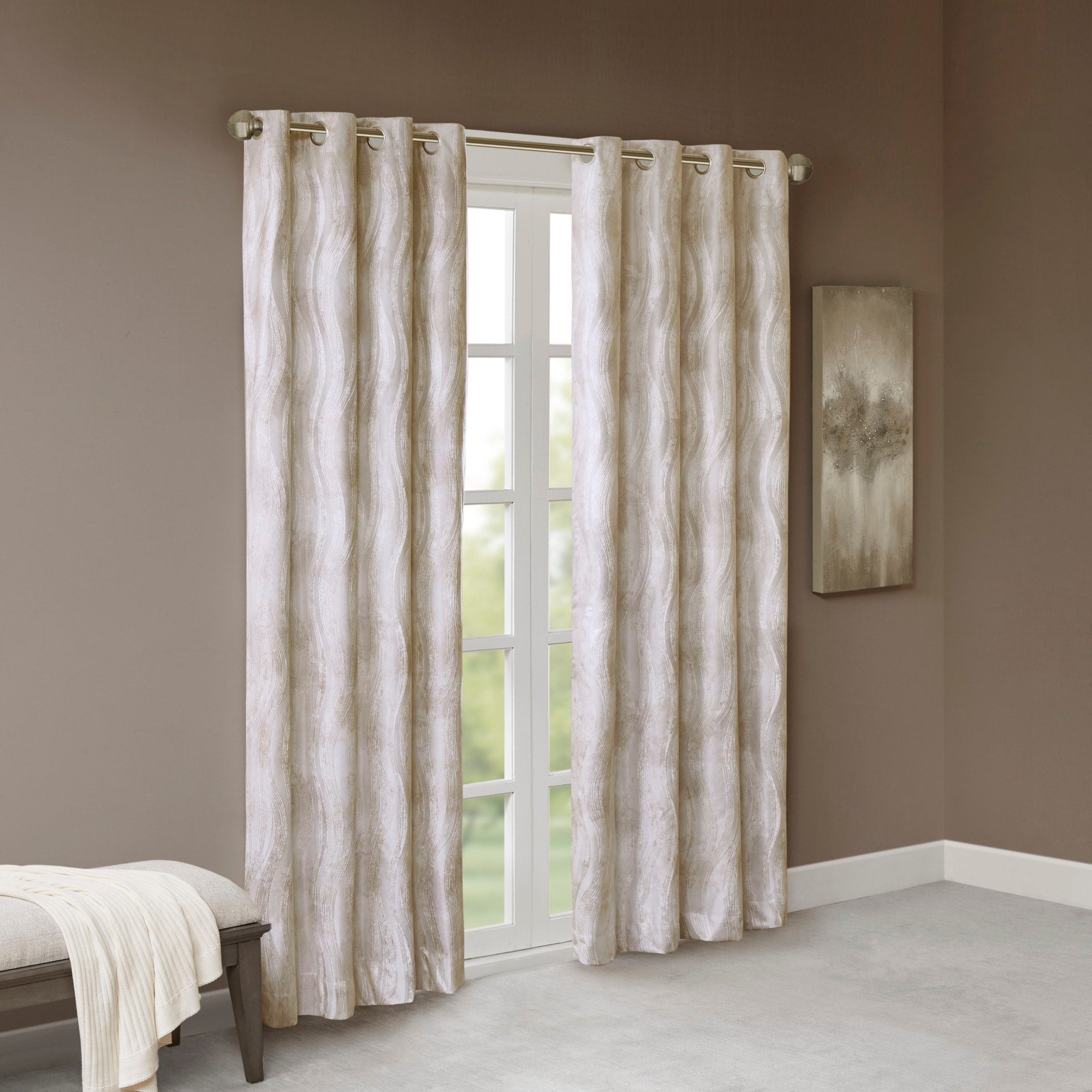 SunSmart Alastair Ivory Printed Jacquard Total Blackout Single Curtain Panel