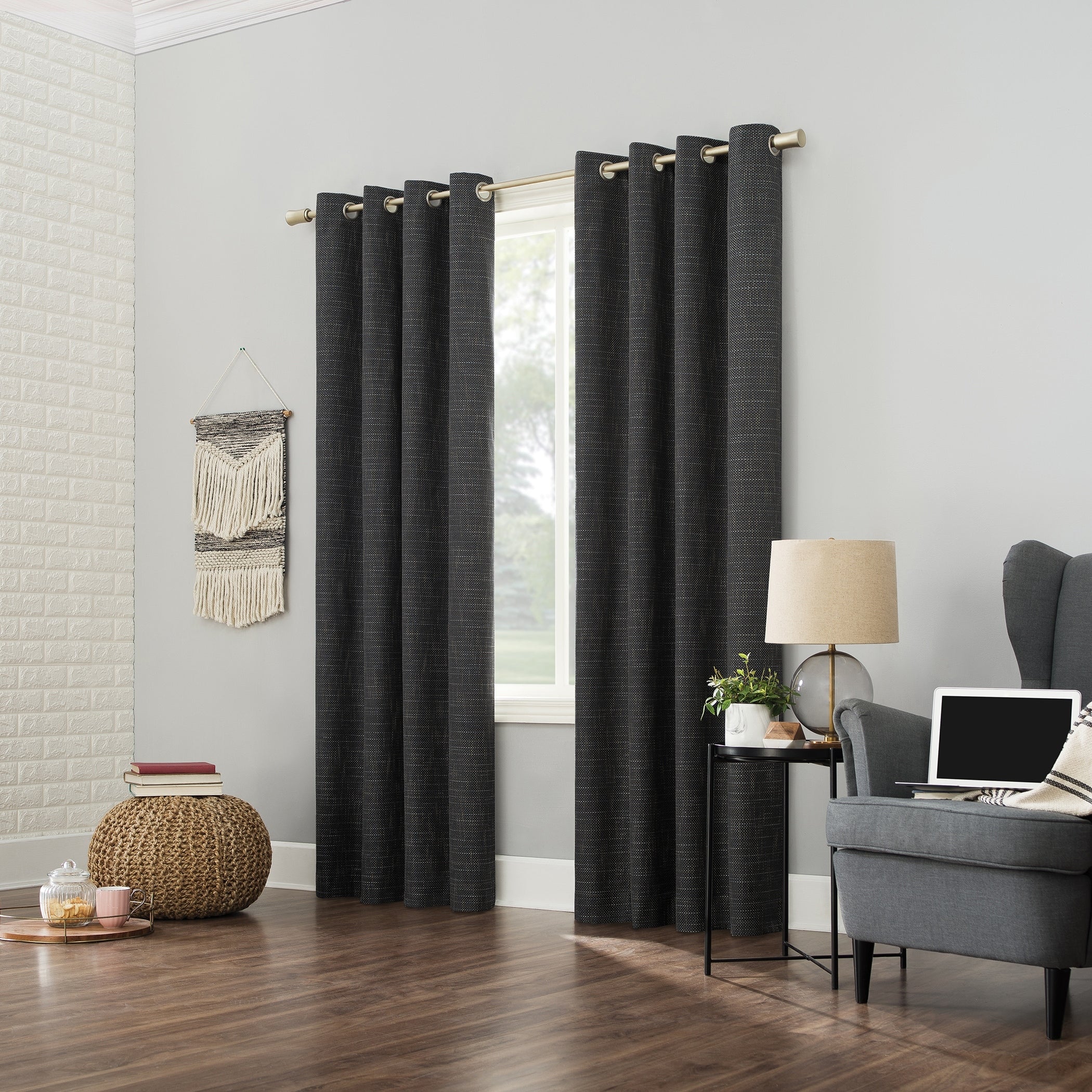 Sun Zero Kline Burlap Weave Thermal Extreme Total Blackout Grommet Curtain Panel, Single Panel