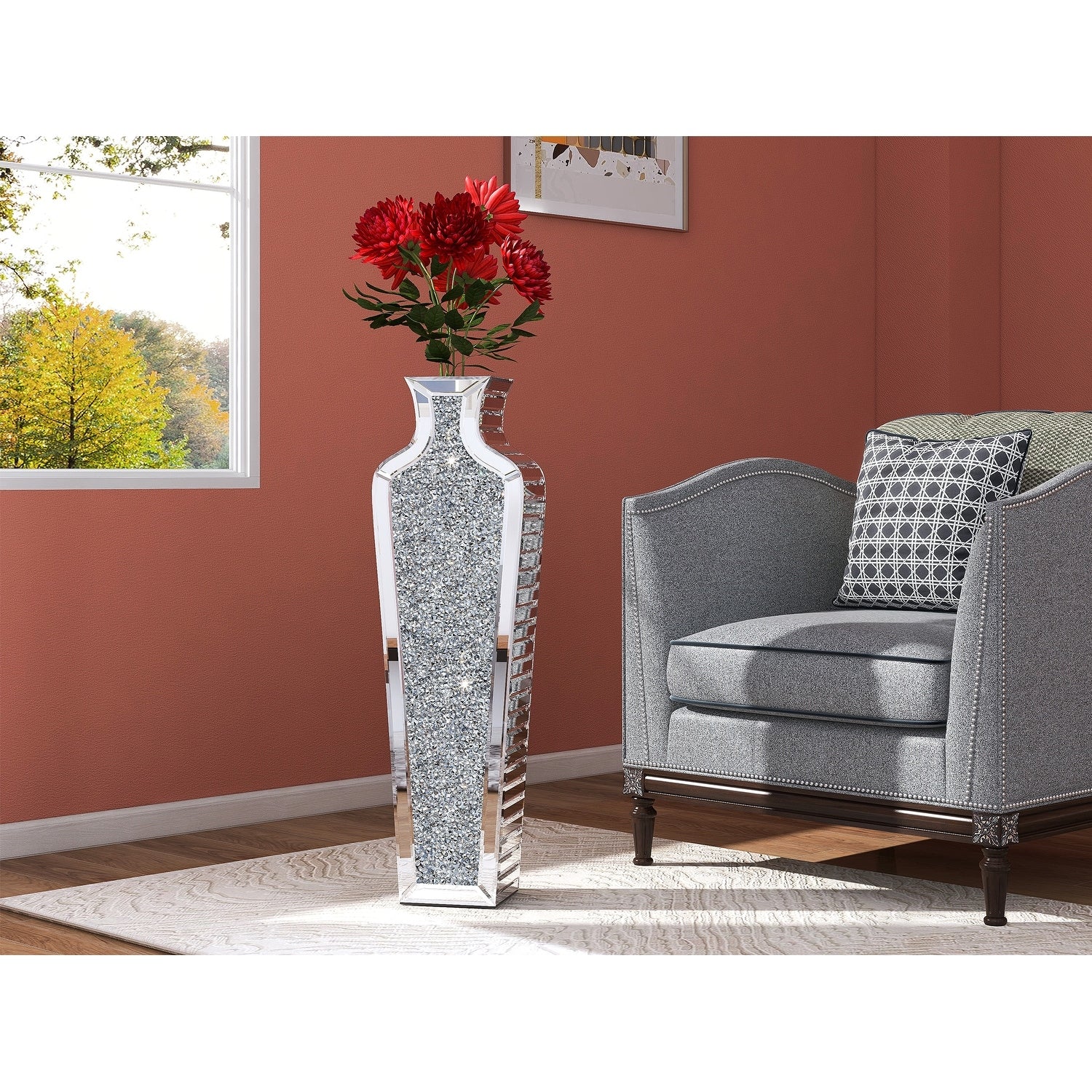 Tall Crushed Diamond Floor Vase