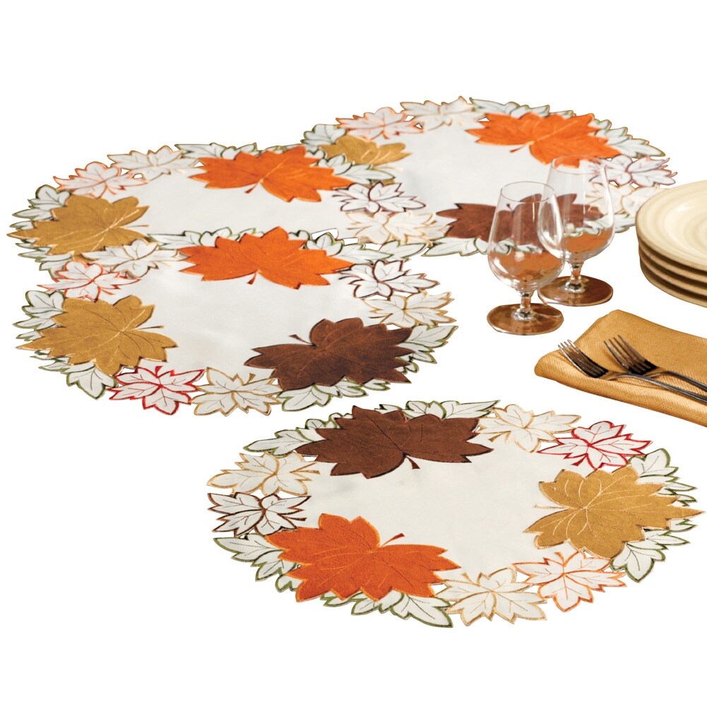 Maple Leaf Embroidered Fall Table Linens