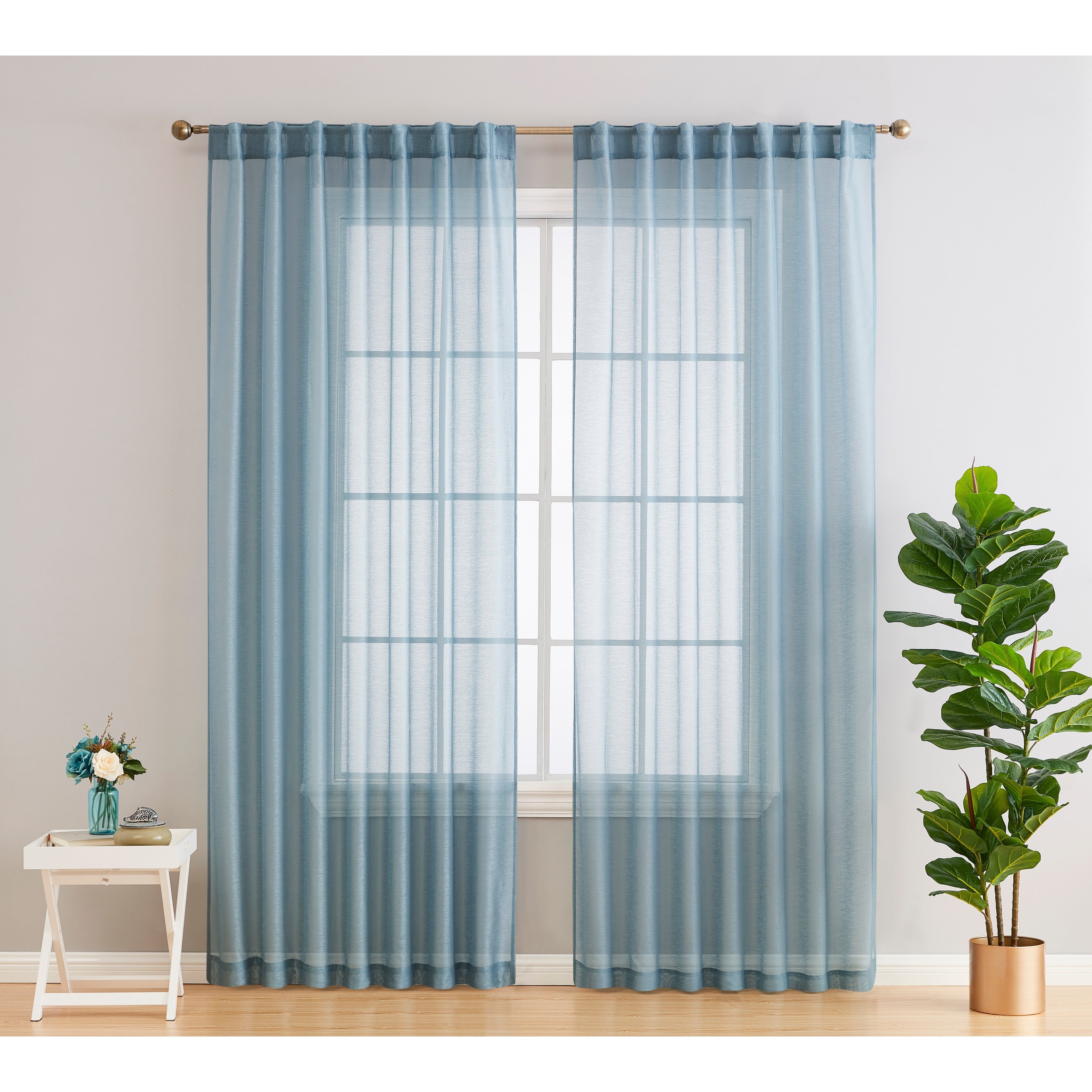 HLC.me Lauren Semi Sheer Rod Pocket & Back Tab Window Curtains Panels, Set of 2