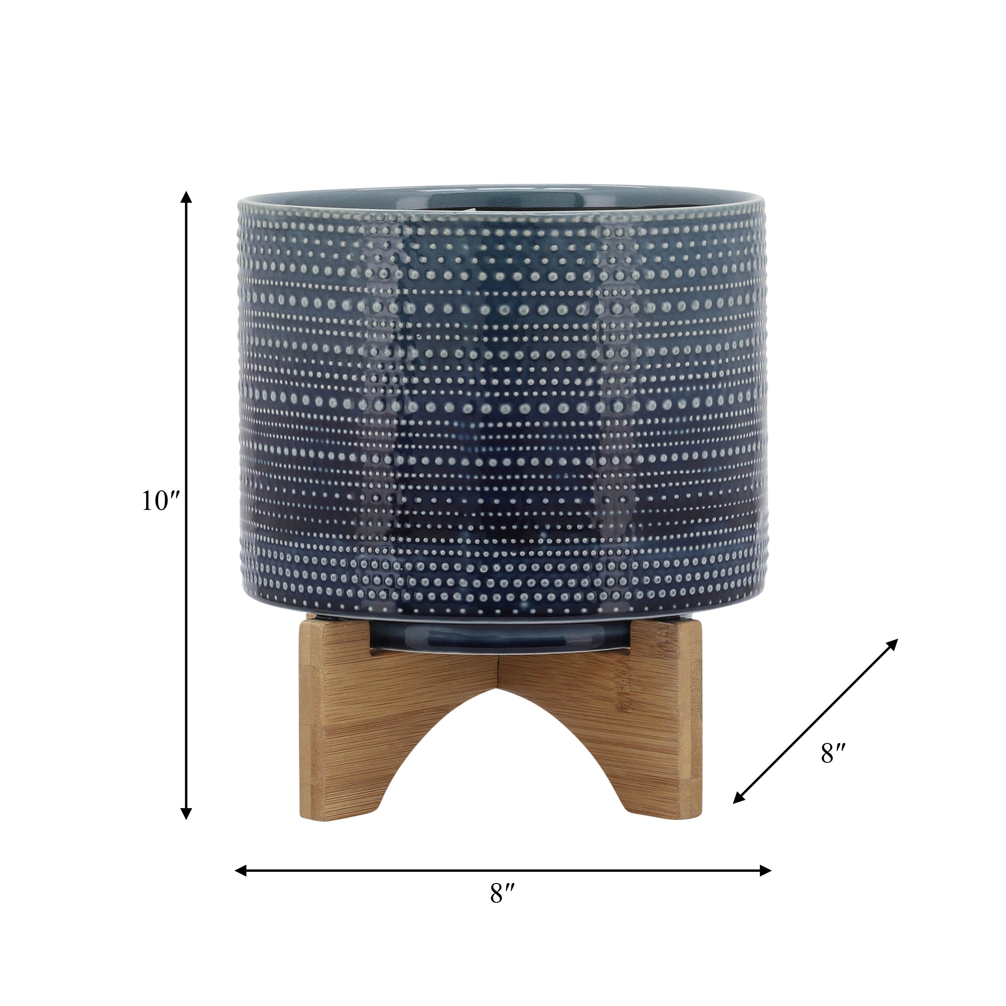 Sagebrook Home Coastal Blue Textured Dotted Handmade Ceramic Planter Pot with Stand