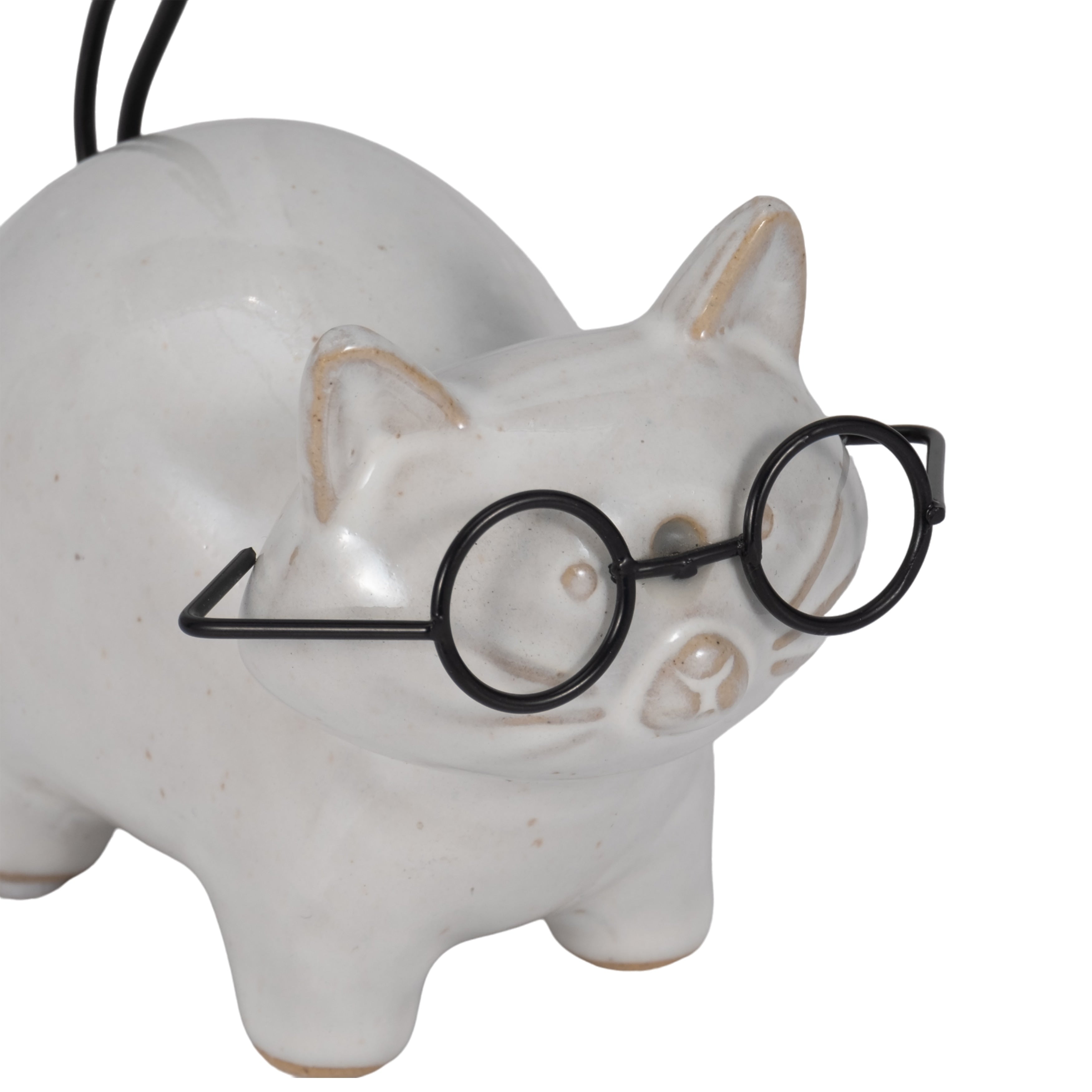 6 Ceramic Kitten with Glasses Figurine, Contemporary White and Black Standing Cat Decorative Accent For Home - 6 x 3 x 5