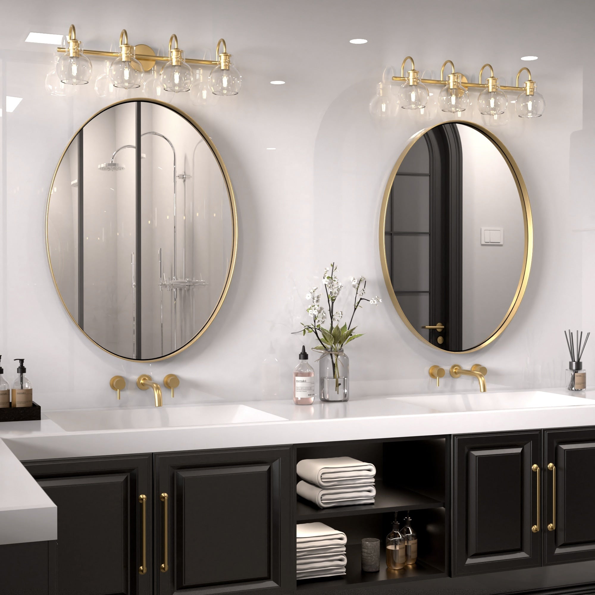 Modern Wall Mirror, Oval Mirror with Metal Framed, Bathroom Mirror with Round Corner Vanity Mirror for Vertical/Horizontal