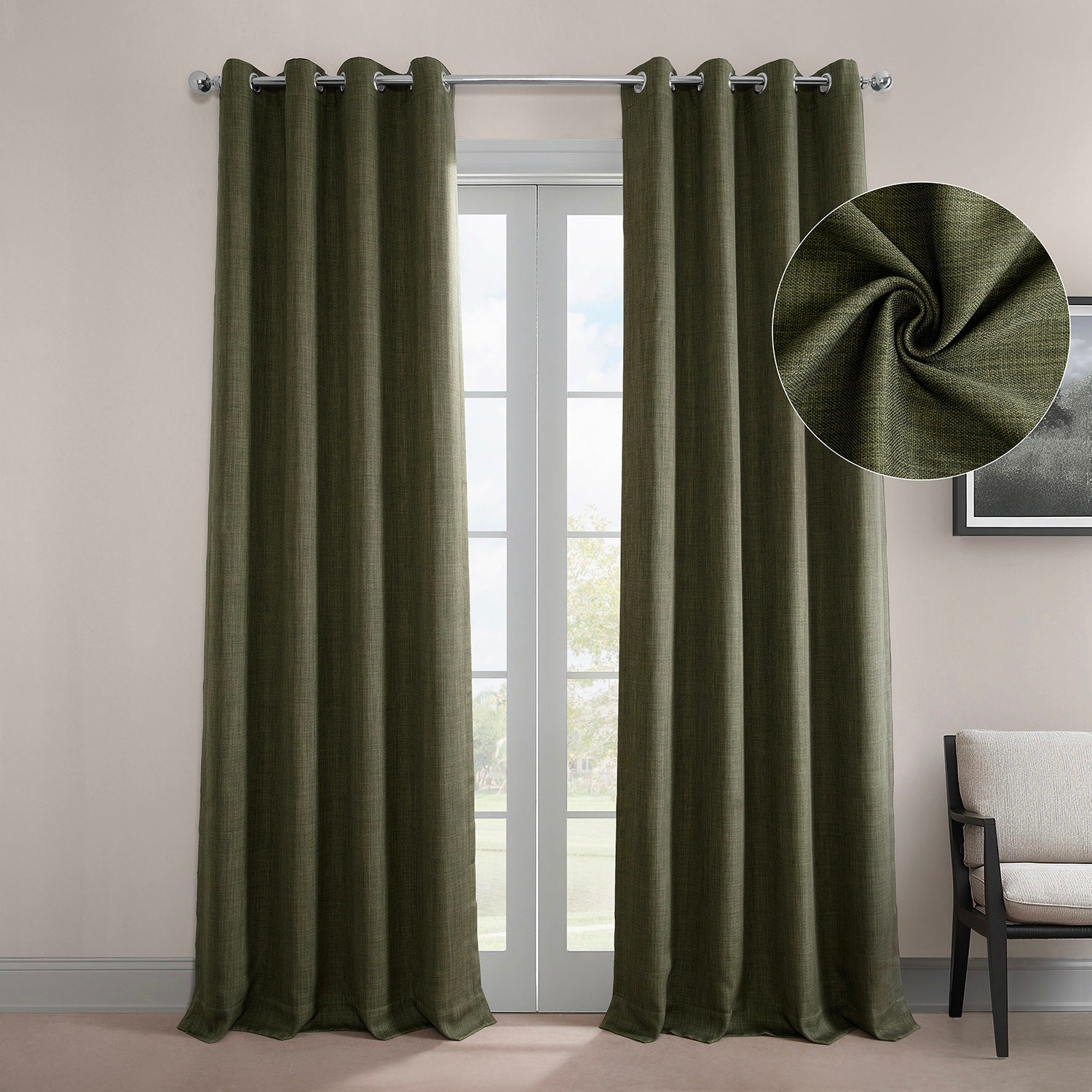 Exclusive Fabrics Faux Linen Grommet Room Darkening Curtain (1 Panel)