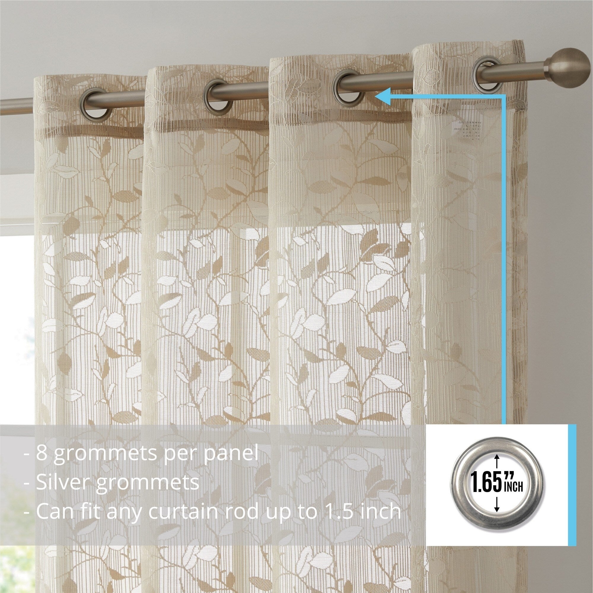 HLC.me Joyce Floral Decorative Semi Sheer Light Filtering Grommet Window Treatment Curtain Panels - Set of 2 Panels