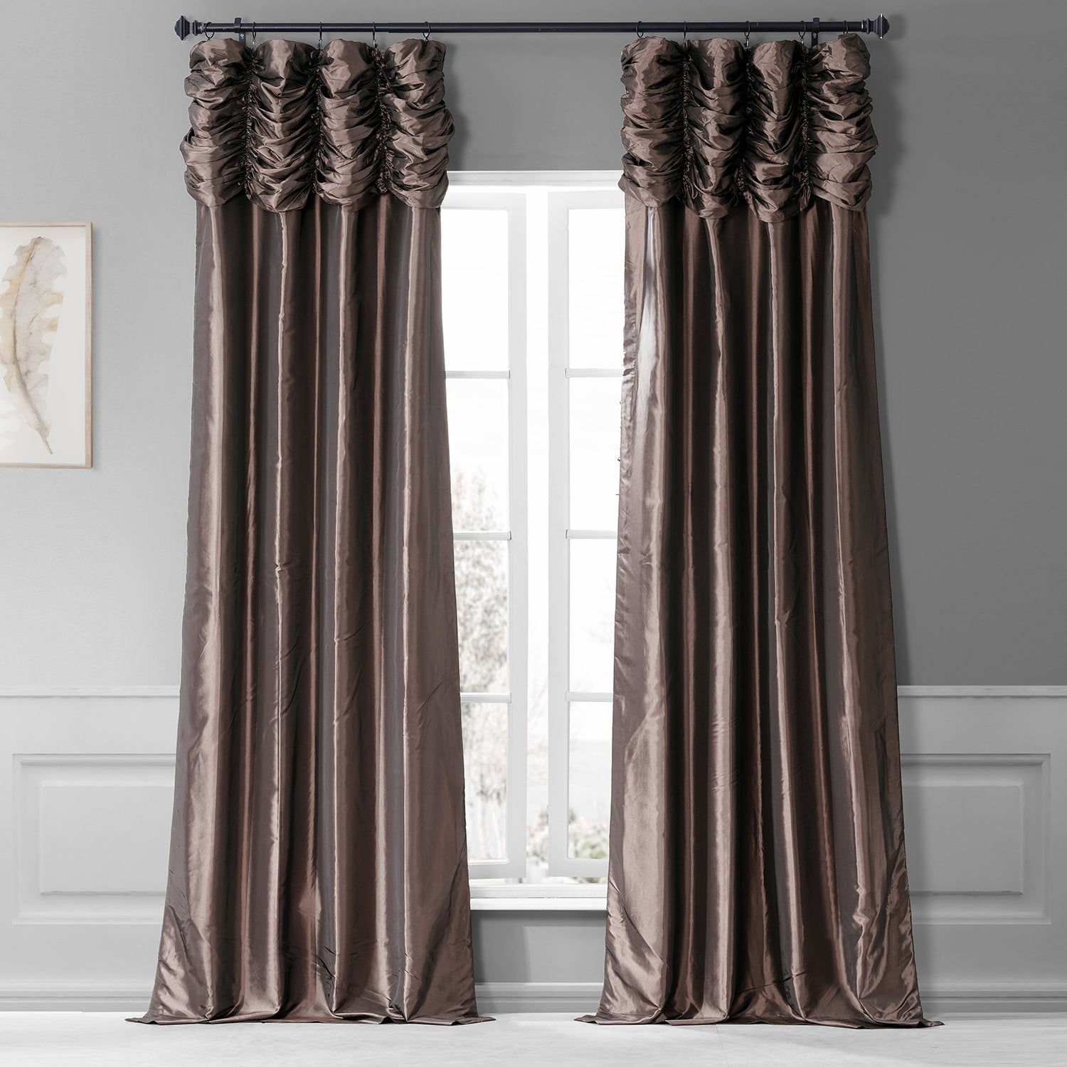 Exclusive Fabrics Single Ruched Faux Solid Taffeta Curtain (1 Panel)